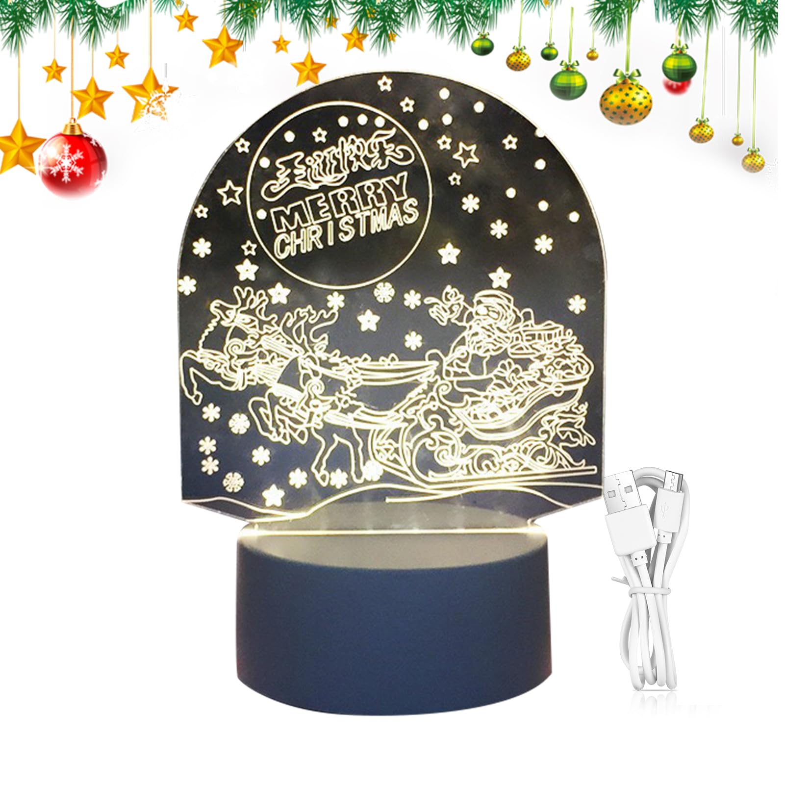 Acrylic Christmas Night Light - Decorative Bedside Lamp for Living Room, Bedroom & Kids Room | Festive Holiday Home Decor for Christmas & Winter Season