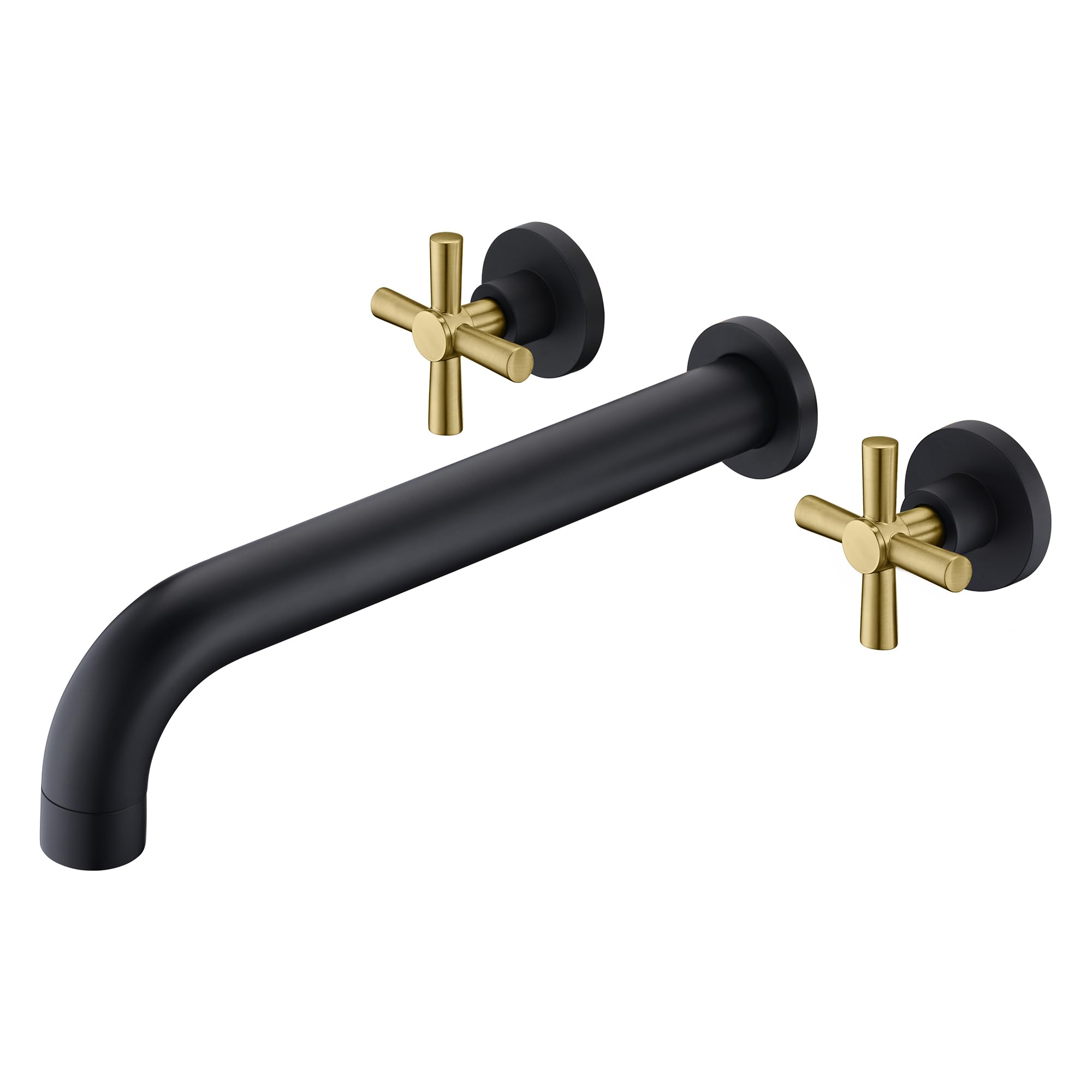 SUMERAIN Black and Gold Wall Mount Tub Faucet with 2 Cross Handles - Long Spout High Flow Bathroom Fixture for Vintage & Modern Homes