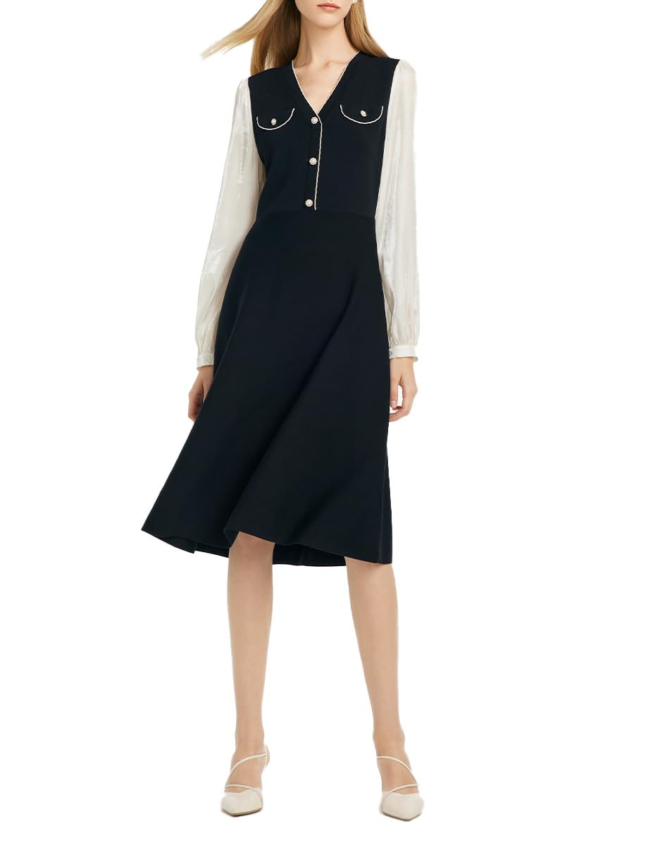 Elegant Black Formal Dress for Women - Silk & Lace Long Sleeve V-Neck Velvet Evening Gown | Perfect for Weddings, Parties & Special Occasions