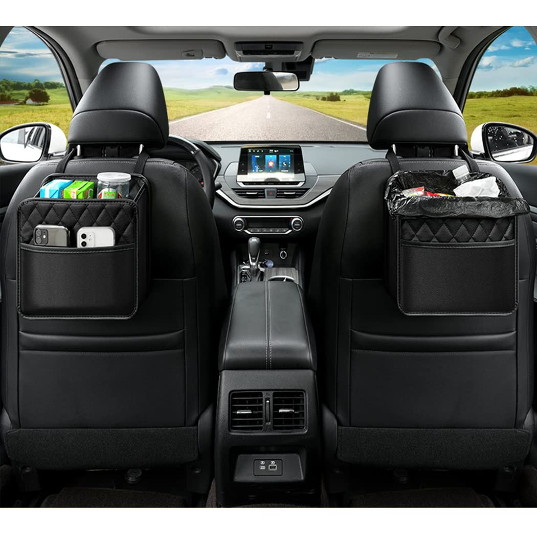 Premium PU Leather Car Back Seat Organizer - Universal Hanging Storage Bag for Most Vehicles (Black, 1-Pack) | Perfect for Road Trips, Family Travel & Daily Commute Organization