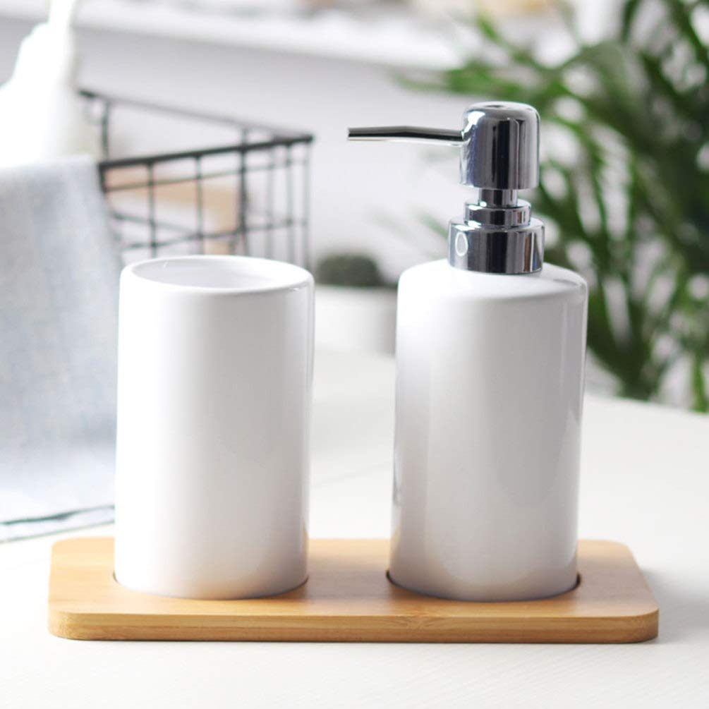 DOITOOL 1PCS White Ceramic Soap Dispenser - Refillable Hand Soap, Shampoo & Lotion Dispenser for Bathroom, Kitchen & Sink Countertop - Elegant Home & Office Decor