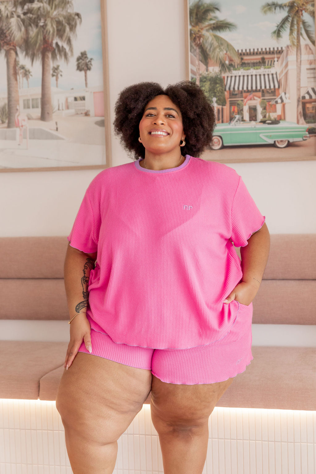 Georgina Waffle Sleepwear Set - Soft & Comfortable Women's Pajama Set in Pink - Perfect for Relaxing at Home, Lounging & Sleepovers