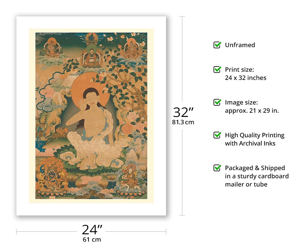 Milarepa - Tibet's Great Yogi Sage & Singing Saint - Vintage Tibetan Thangka Buddhist Art Print on Premium 290gsm Bamboo Paper (24x32 Inches, Unframed) - Perfect for Meditation Rooms, Yoga Studios & Spiritual Home Decor