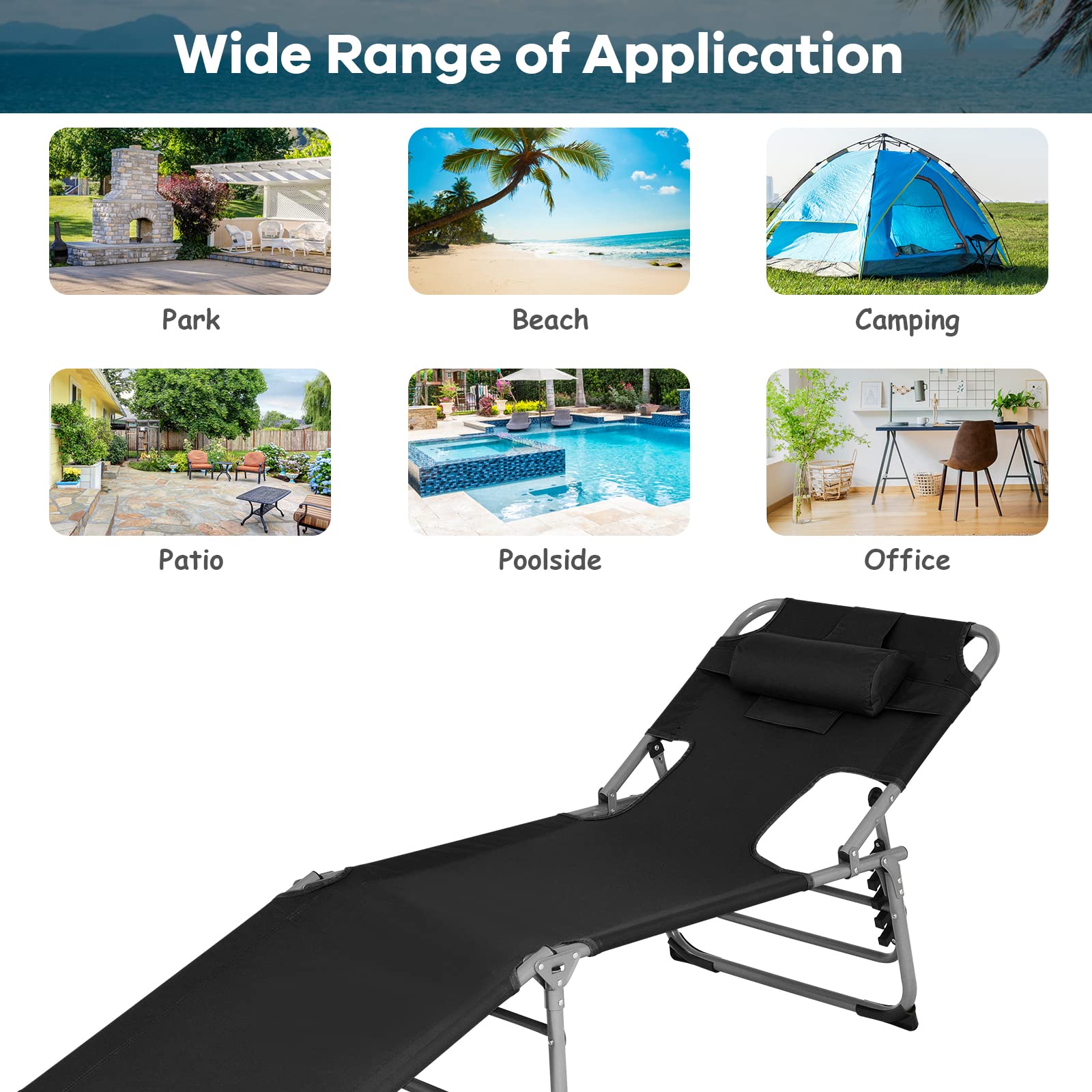 **Tangkula Adjustable Reclining Beach Chair with Face Hole - Portable Folding Sun Lounger for Outdoor Tanning, Poolside Relaxation, Backyard & Patio Use - Includes Side Pocket (2-Pack)**