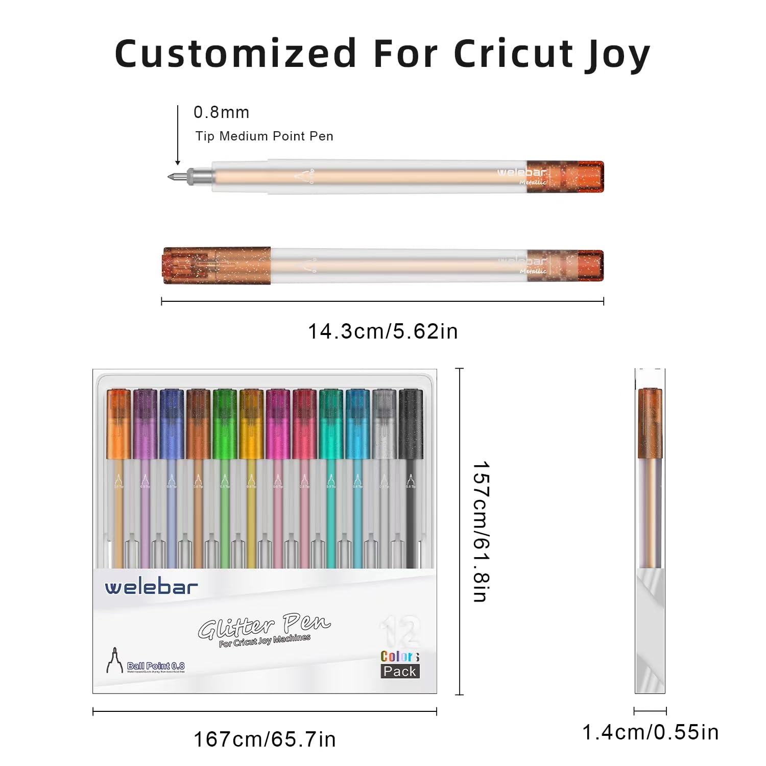 12 Pack Glitter Gel Pens for Cricut Joy/Xtra - 0.8mm Medium Point Tip for Writing & Drawing - Compatible with Cricut Joy Machine - Perfect for DIY Crafts, Scrapbooking, Card Making & Journaling