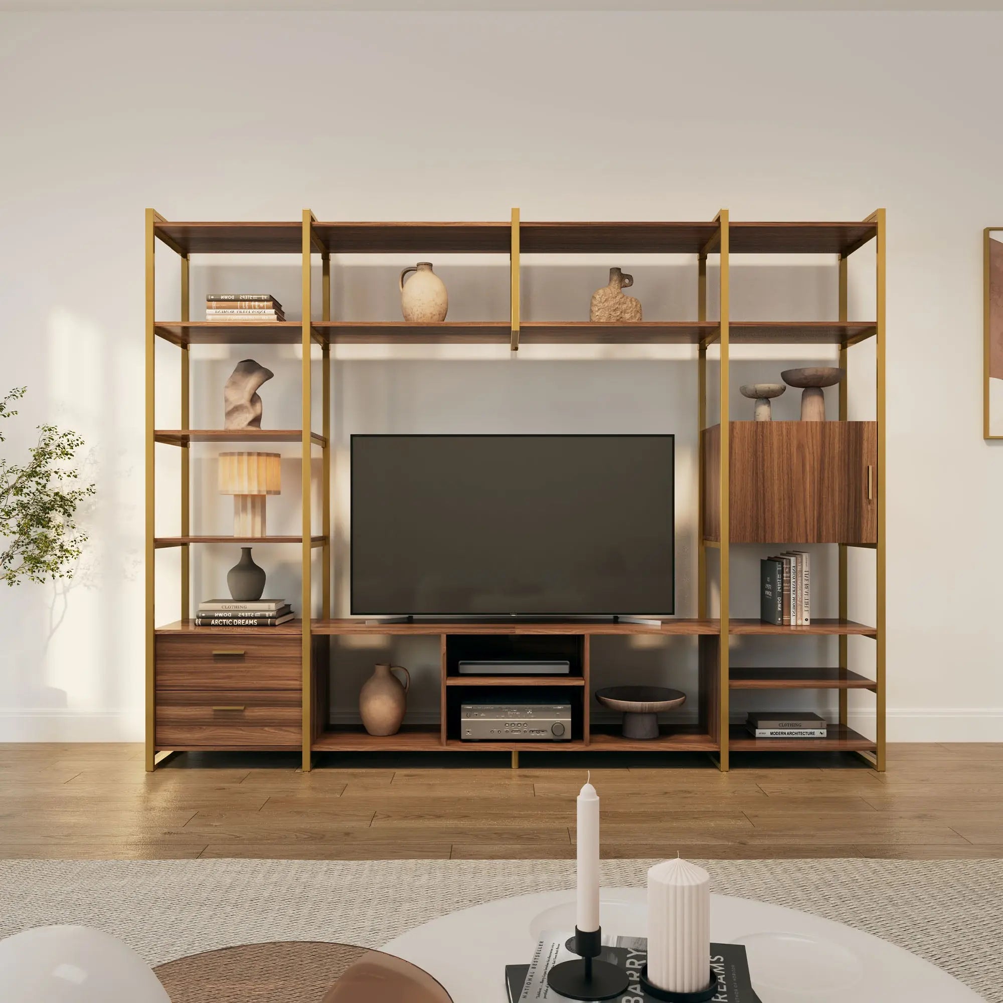 Modern Sonoma TV Stand with Storage Cabinet & Bookshelves - Perfect for Living Room, Bedroom, and Home Theater Setup