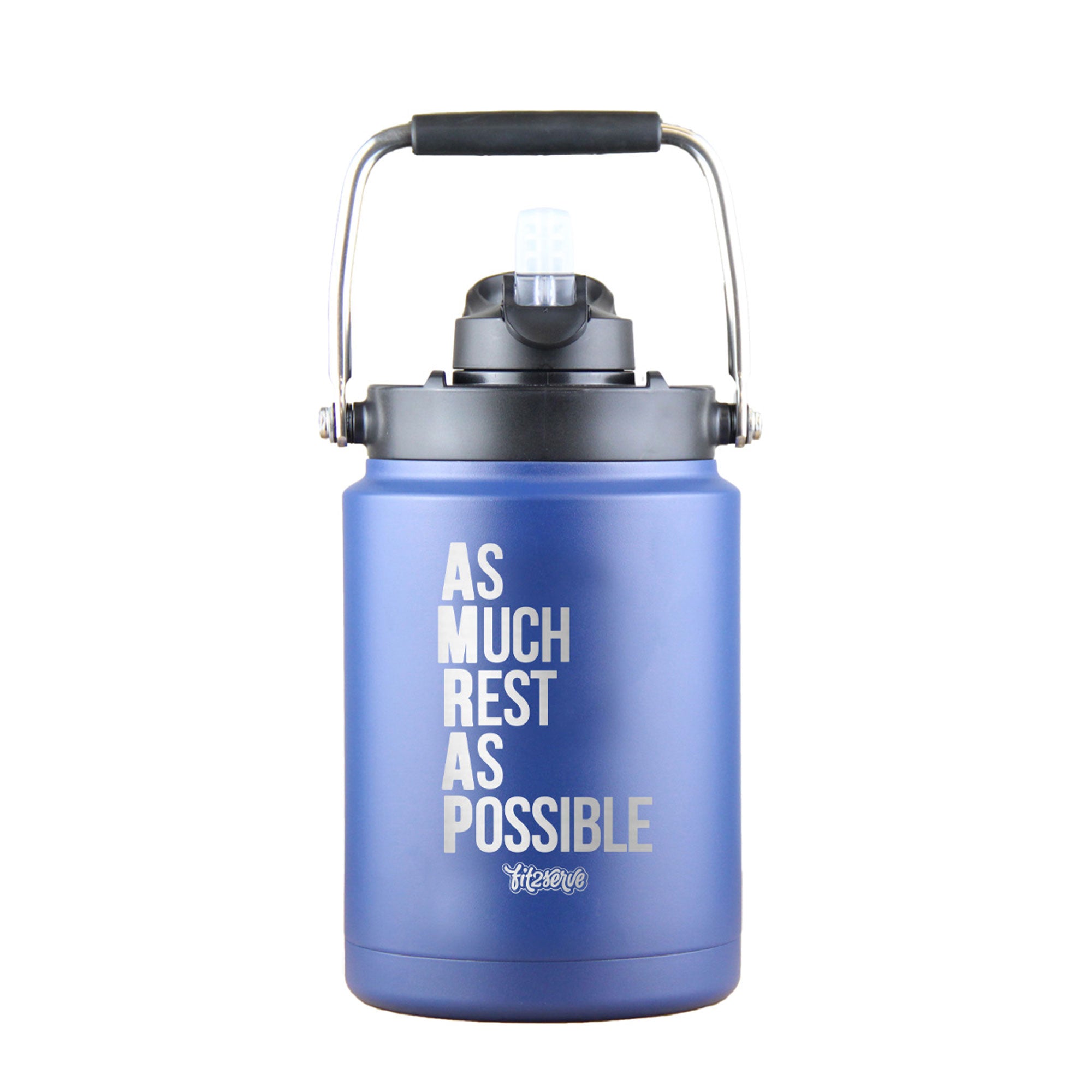 FIT2SERVE Custom Half Gallon Water Jug - Insulated Stainless Steel Wide Mouth Bottle for Gym, Hiking & Outdoor Activities - Keep Drinks Cold/Hot 24 Hours - BPA Free Leakproof Design