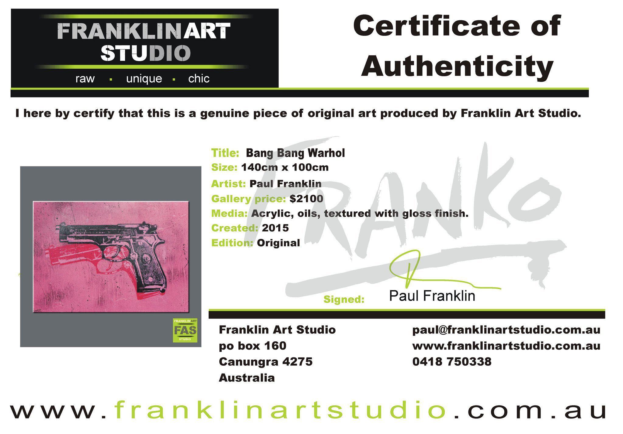 Bang Bang Warhol Two 140cm x 100cm Guns Pink Pop Art Canvas Print - Andy Warhol Inspired Wall Decor for Living Room, Bedroom & Office