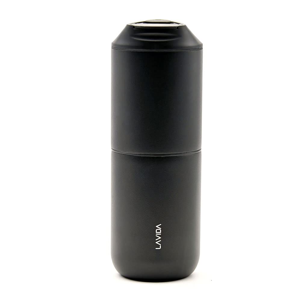 LAVIDA Portable Espresso Machine with 5-Level Electric Coffee Grinder - Compact Travel Coffee Maker with Filter for Camping, Hiking, Office & Home Use - All-in-One Yellow Design