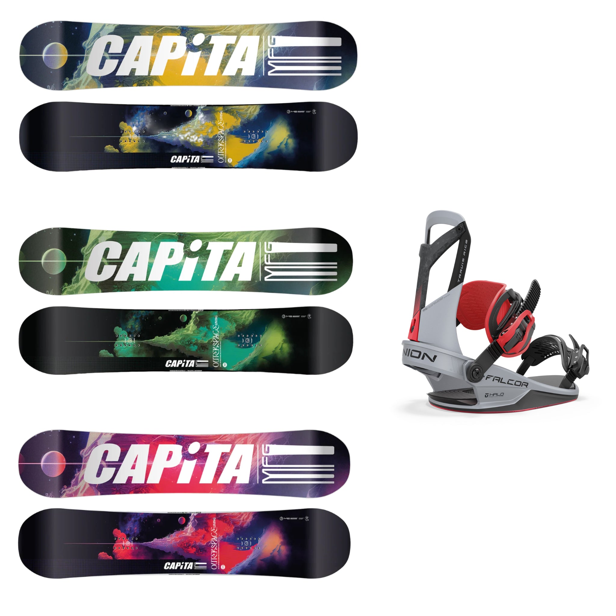 CAPiTA Outerspace Living Snowboard with Union Falcor Bindings 2025 - All-Mountain Freestyle Snowboard for Men & Women | Perfect for Powder, Park & Backcountry Riding