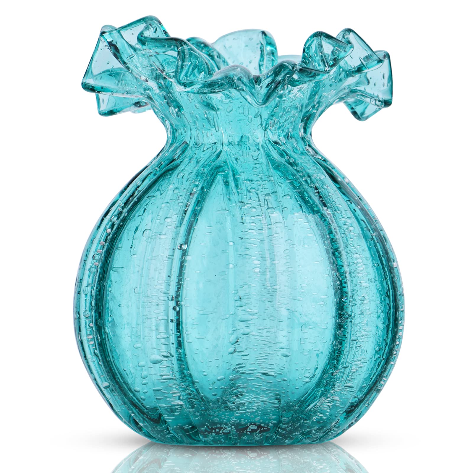 Modern Green Blown Glass Art Vase - Handcrafted Centerpiece for Living Room, Kitchen, Wedding, Dining Table, and Home Decor with Flowers