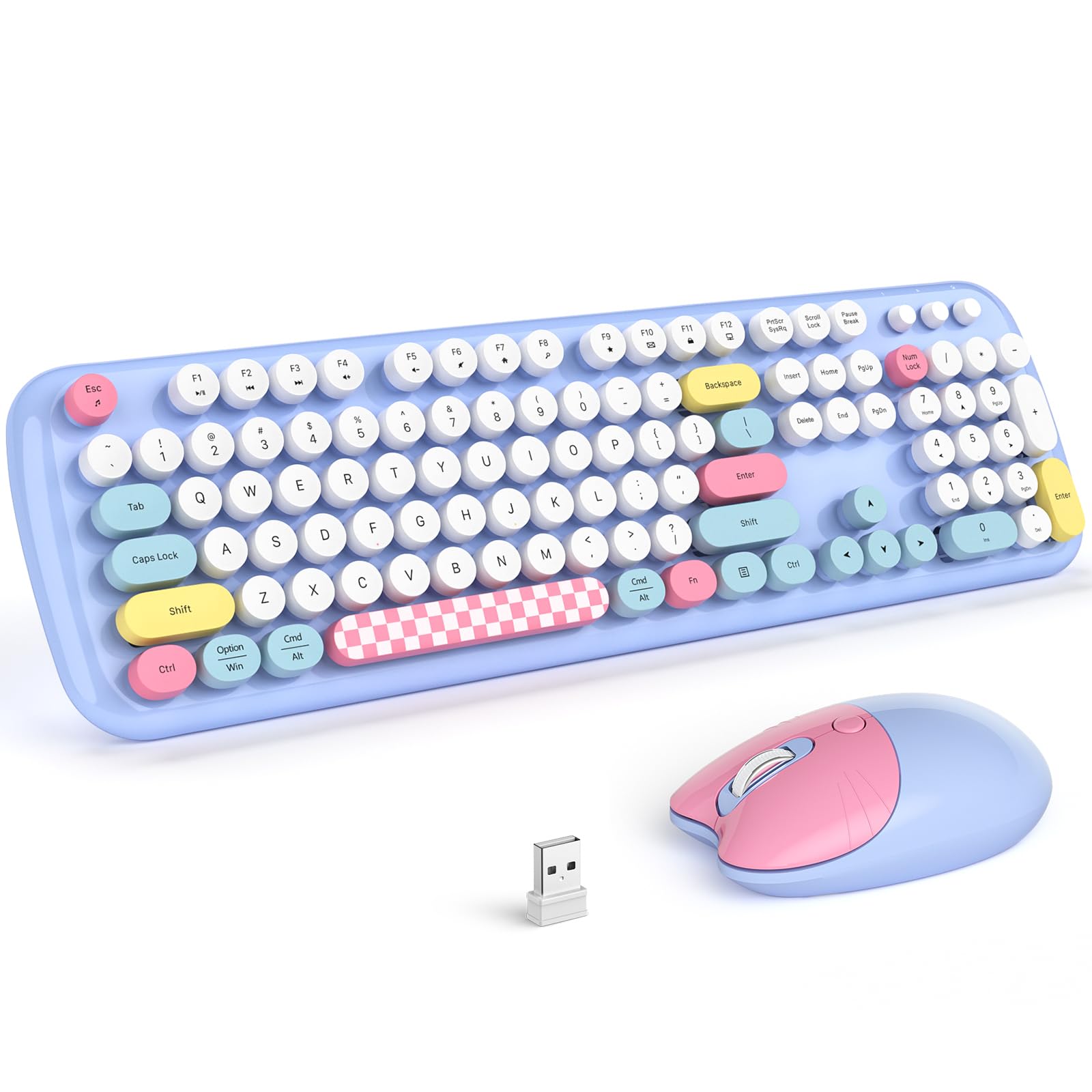 Vintage Wireless Keyboard and Mouse Combo - 2.4G Retro Typewriter Style Keyboard with Numeric Keypad & Ergonomic Ambidextrous Mouse for PC, Laptop, Mac - Perfect for Home Office, Gaming & Creative Workspaces