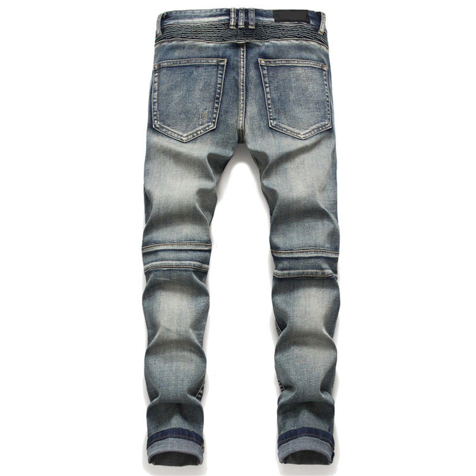 WoJogom Men's Slim Fit Biker Jeans - Skinny Motorcycle Denim Pants with Ripped & Destroyed Details for Autumn - Perfect for Riding, Casual Wear & Street Style