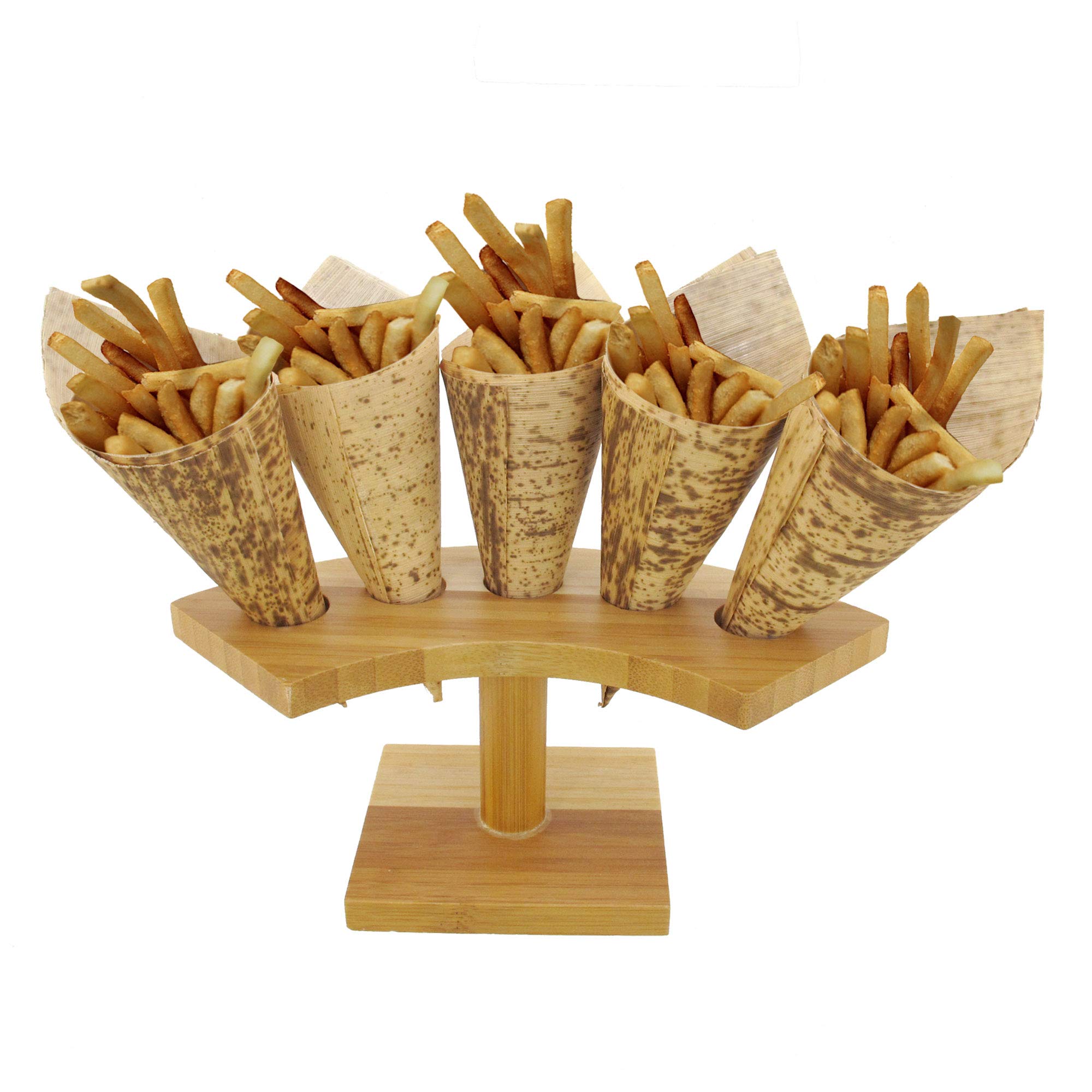 BambooMN 10-Inch Natural Bamboo Sushi Cone Holder - Tamaki Stand for Restaurants, Catering, Parties & Buffets (Holds 5 Cones, Set of 10) - Perfect for Japanese Cuisine, Sushi Displays & Asian-Themed Events