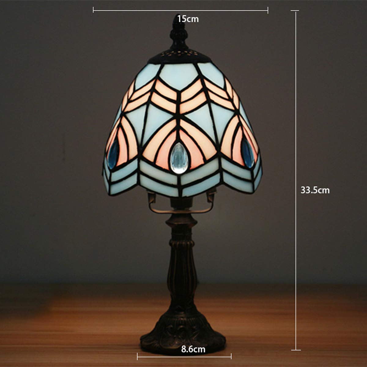 Mini Tiffany Style Table Lamp - Blue Phoenix Stained Glass Bedside Lamp with Zinc Alloy Base | 25W Max E14 Bulb | Perfect for Bedroom, Living Room & Coffee Table Decor