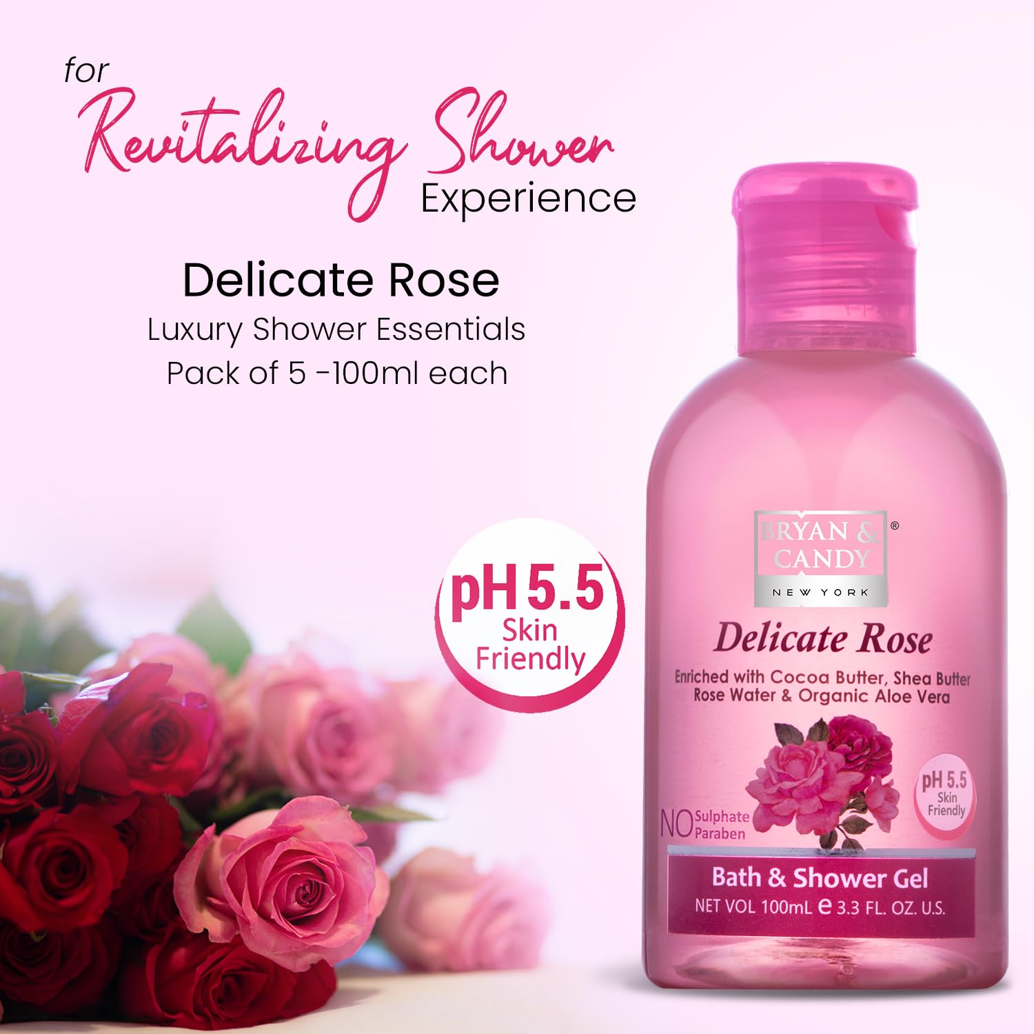 Bryan & Candy Aloe Vera Shower Gel - Gentle Moisturizing Body Wash for Soft Skin | Delicate Rose Scent 100ml | Daily Hydration for Dry & Sensitive Skin - Perfect for Morning & Nighttime Shower Routine