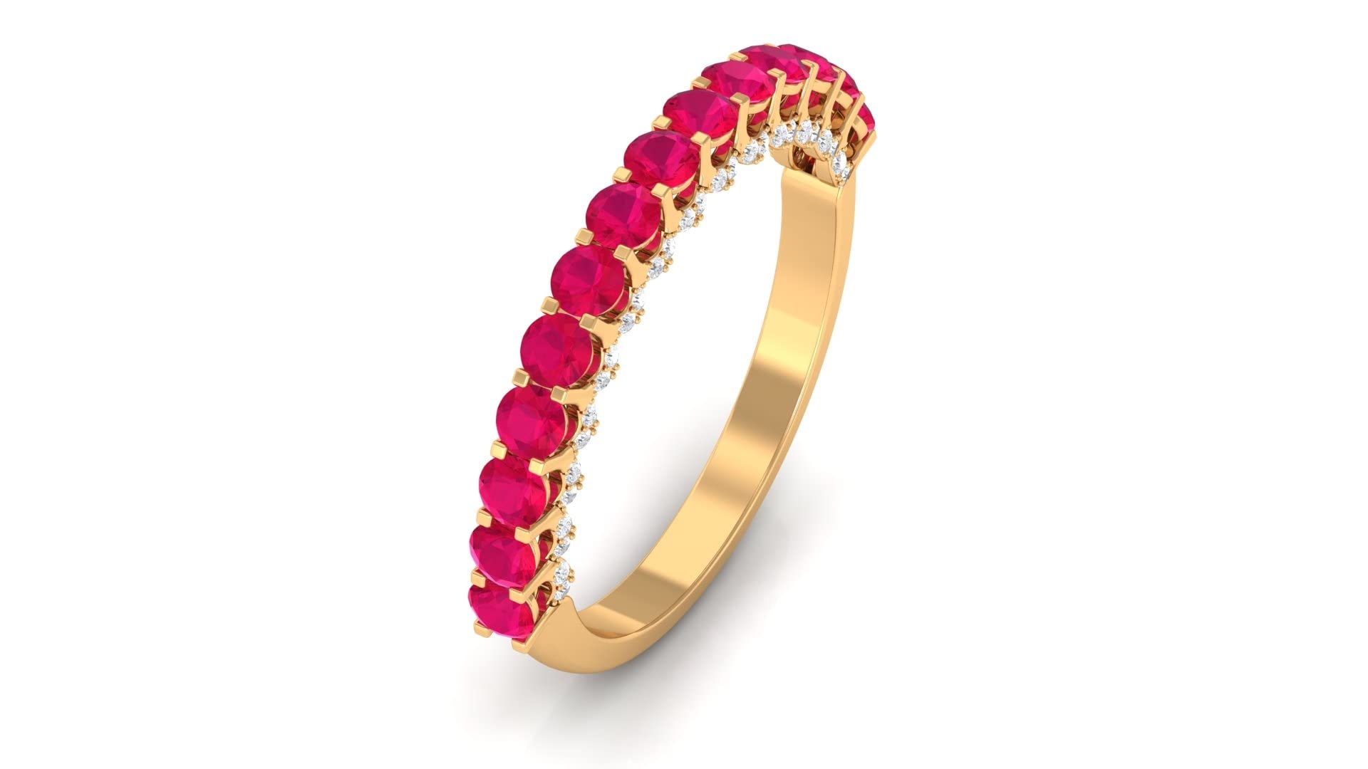 1.50 CT Certified Ruby and Diamond Half Eternity Ring in 14K Solid Gold - Elegant Wedding Band, Anniversary Gift for Her, Perfect for Special Occasions & Romantic Moments