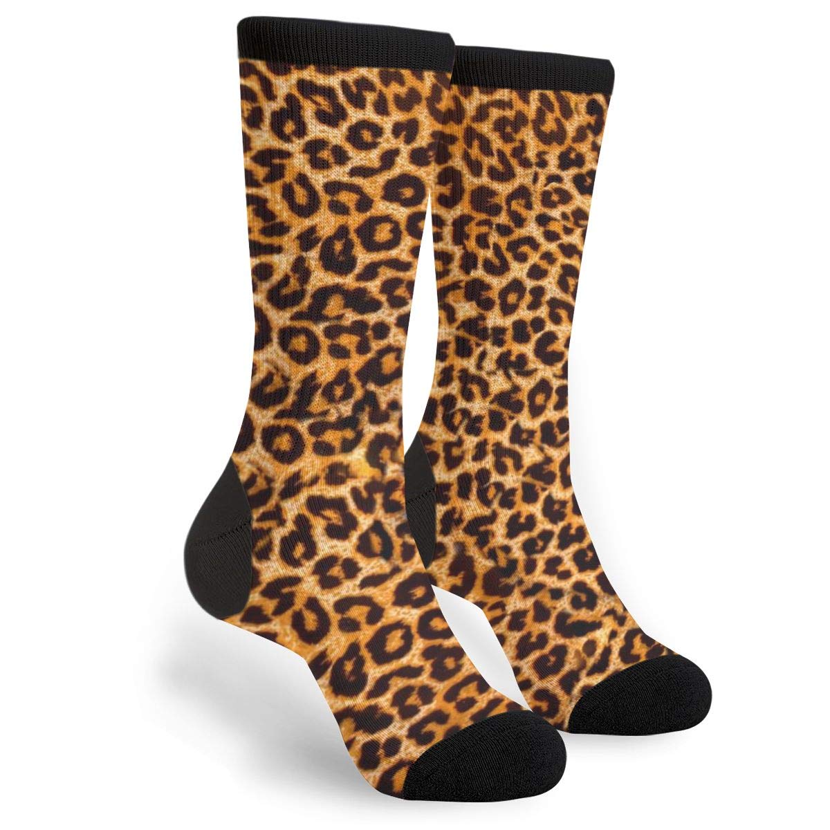 Leopard Print Tube Socks for Men & Women - Crazy Funny Novelty Crew Socks - Moisture Wicking Athletic Casual Socks - Perfect Gift for Costume Parties, Sports & Everyday Wear