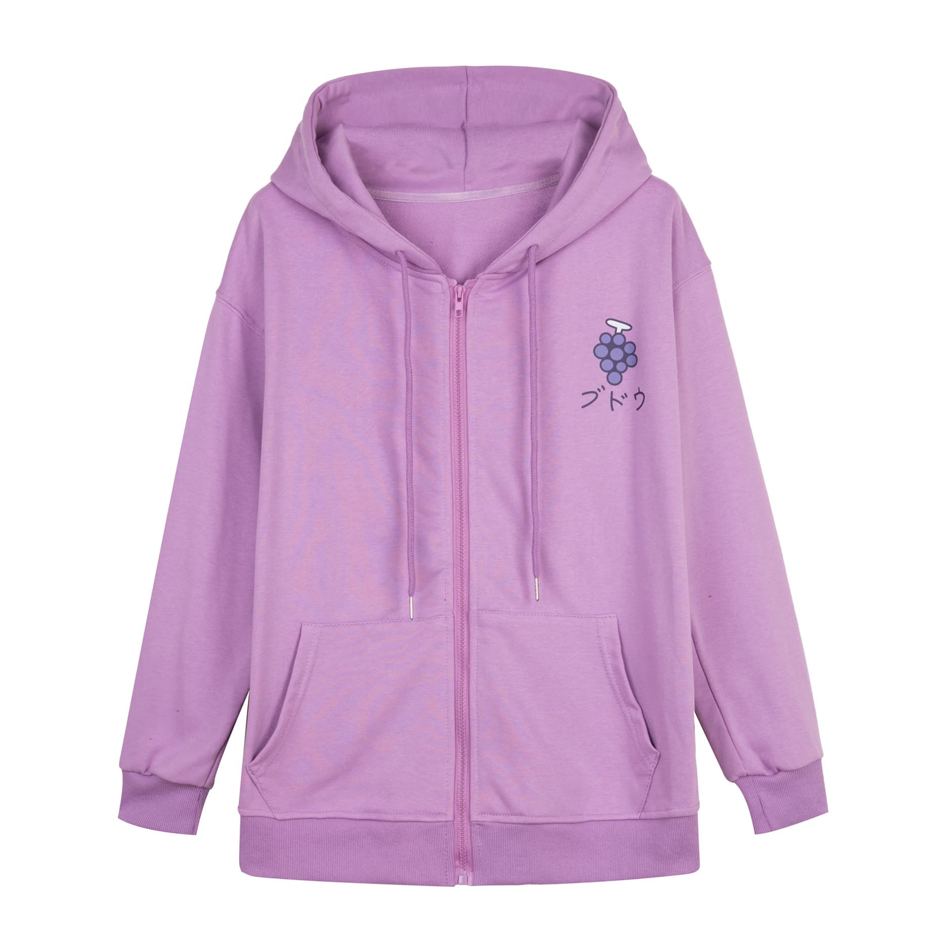 Cute Women's Kawaii Zip Up Hoodie with Fruit Print - Sweet Casual Sweatshirt in Sizes S-2XL - Perfect for Streetwear, Anime Cosplay & Everyday Fashion