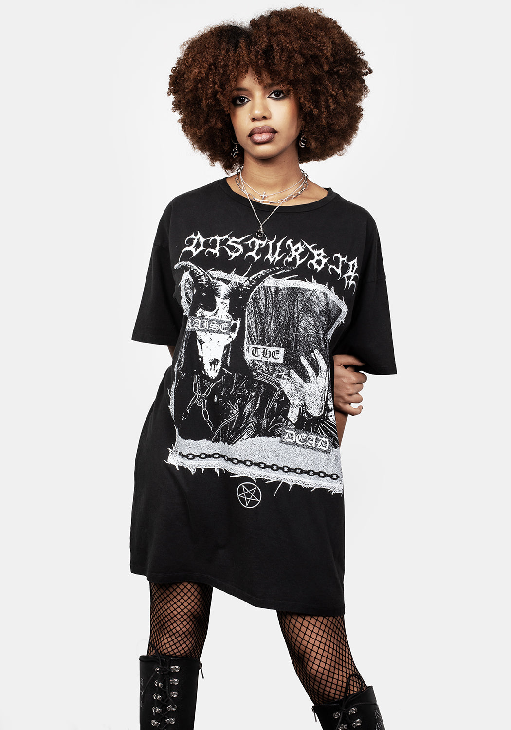 Raise the Dead Washed Tee Dress | Vintage Gothic Graphic T-Shirt Dress | Perfect for Halloween, Concerts & Alternative Fashion