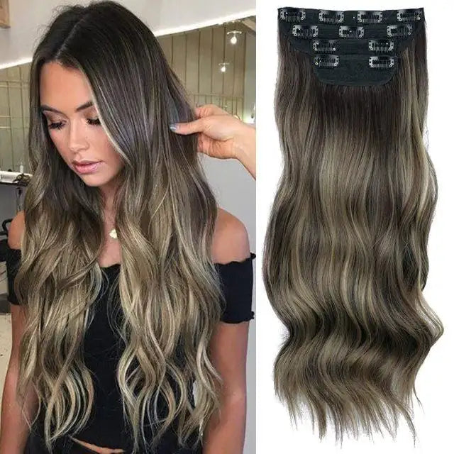 Clip In Synthetic Hair Extensions Set - 18 Inch Straight Remy-Like Hairpiece for Volume & Length - Perfect for Parties, Weddings & Daily Styling
