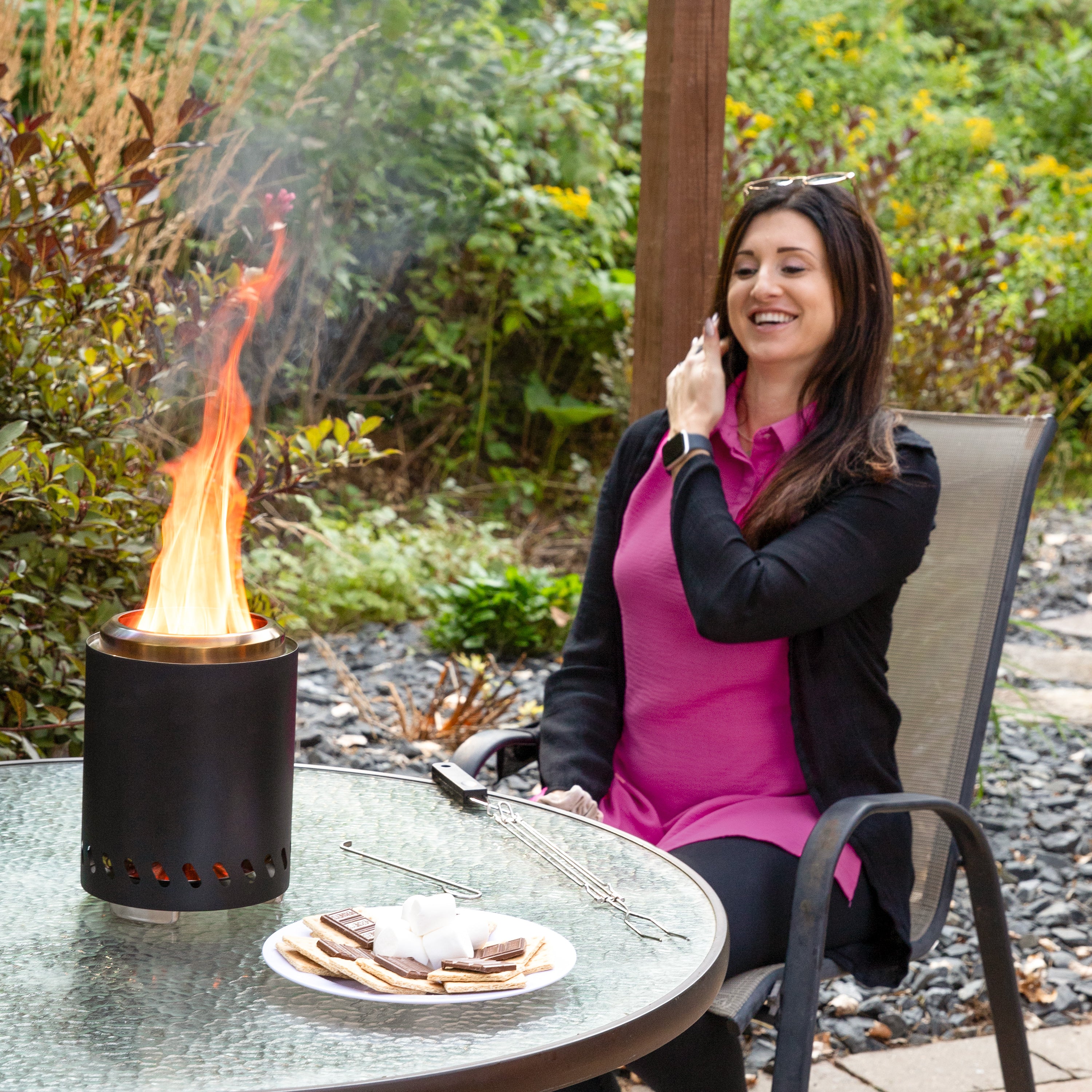 Sunnydaze Smokeless Fire Pit Tabletop - Triple Burn Design for Outdoor Patio, Deck, Camping & Backyard Gatherings