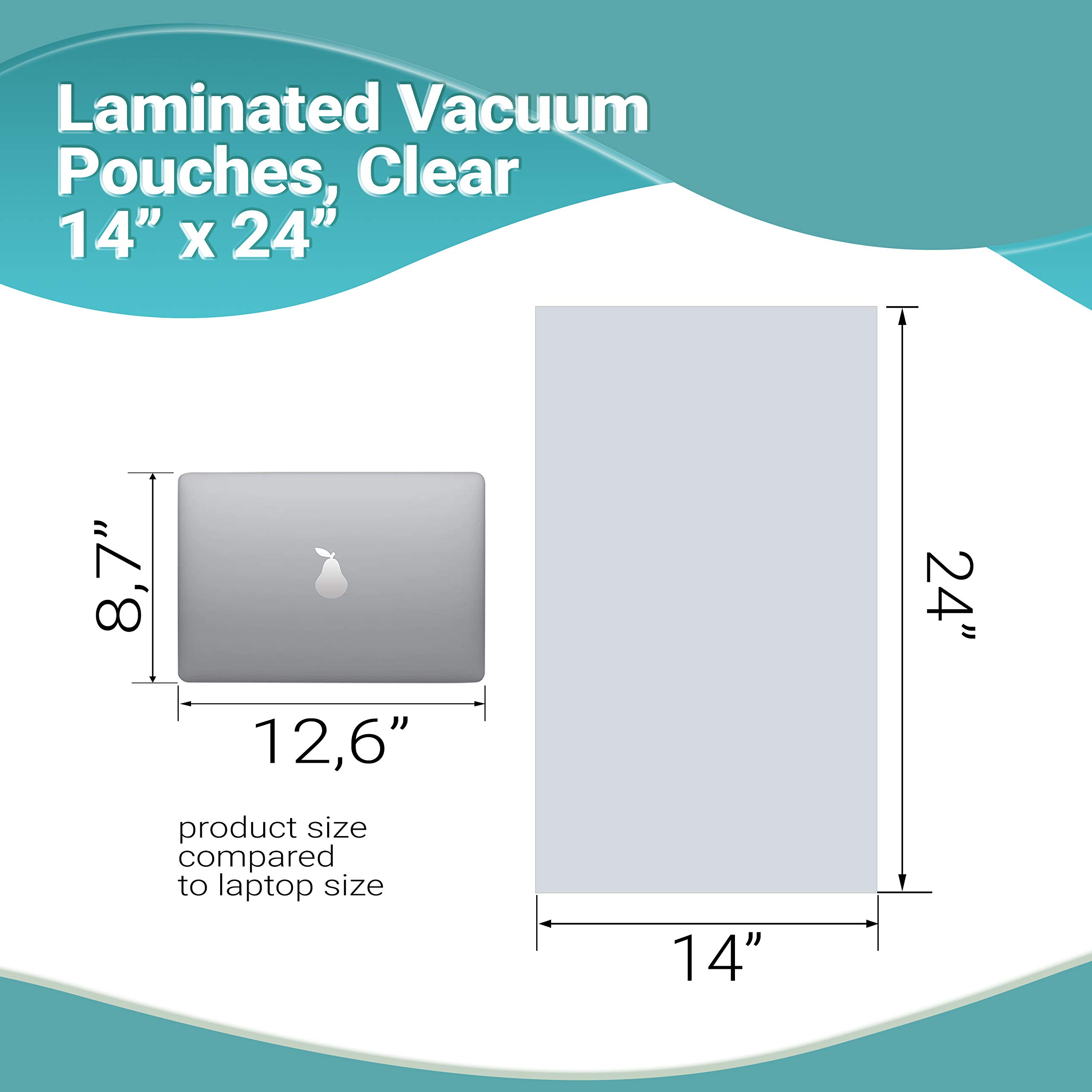 APQ 500 Pack 14x24 Clear Laminated Vacuum Pouches - 3 Mil Poly-Nylon Food Storage Bags for Vacuum Sealing | Ideal for Meal Prep, Sous Vide, Freezer Storage & Commercial Food Packaging