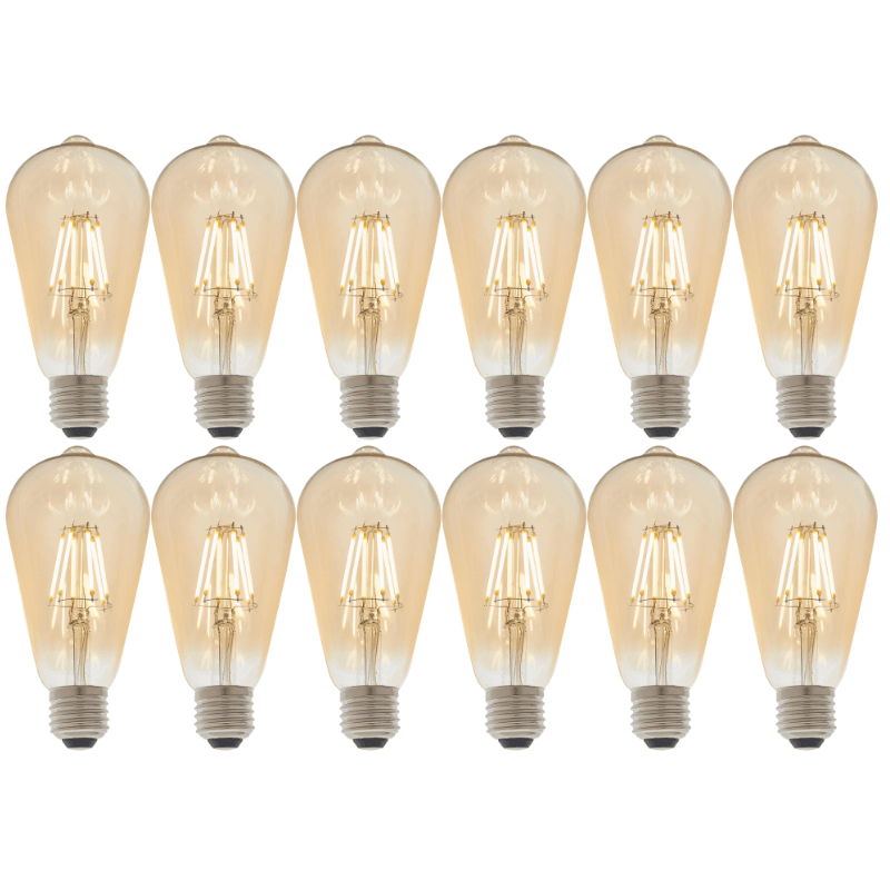 12 Pack E27 LED Filament Amber Pear Shaped Dimmable 6W Light Bulbs - Warm Vintage Lighting for Home Decor, Restaurants and Bars