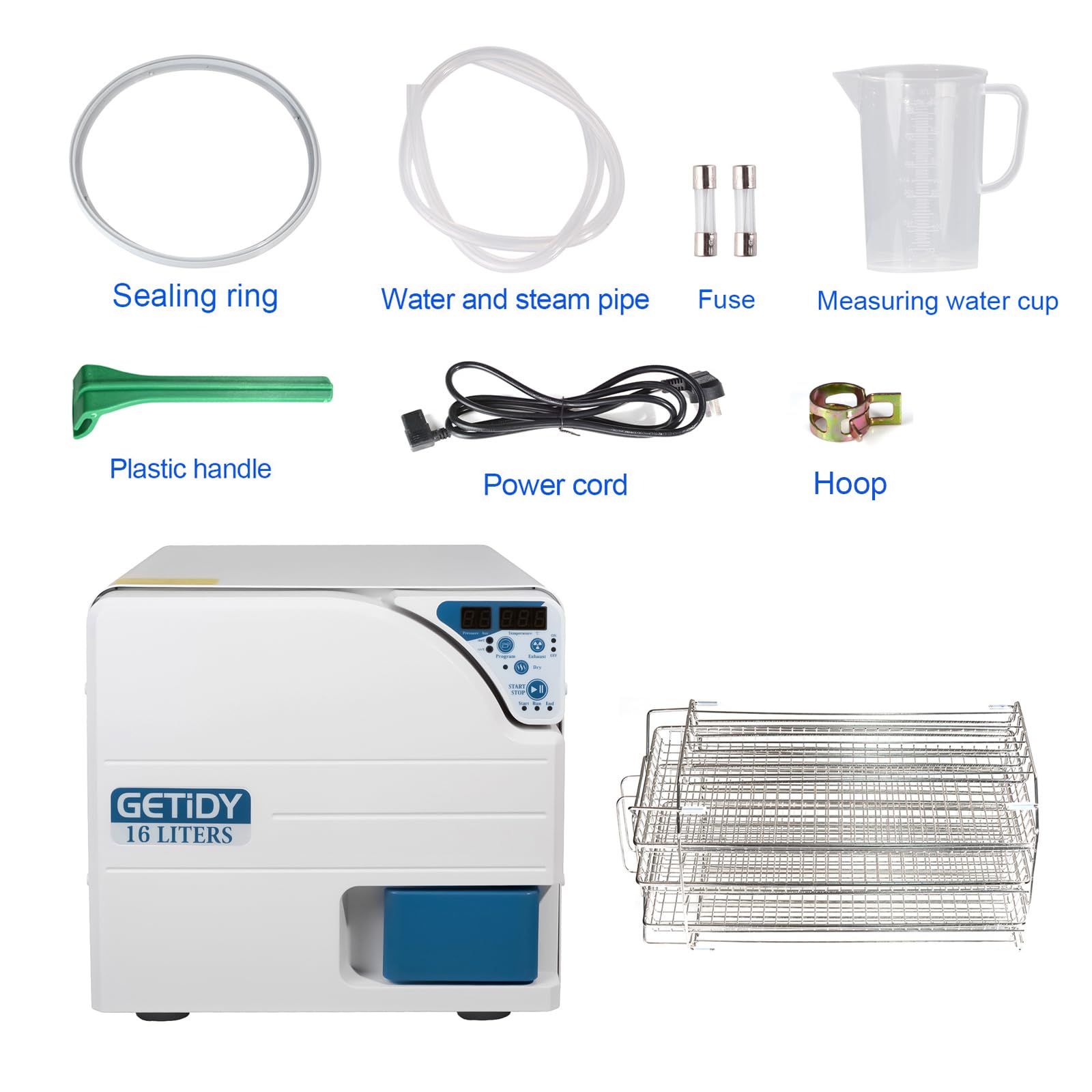 Digital LED Screen Automatic Steam Sterilizer Autoclave - High Temperature Class N Lab Equipment with Button Control & Heating Coil (16L) | Perfect for Medical, Dental, and Laboratory Instrument Sterilization