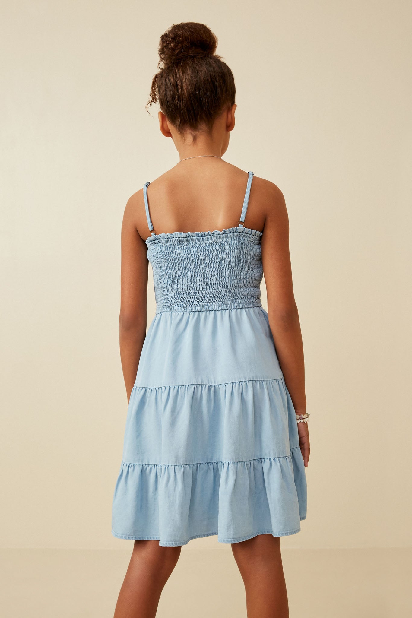 Smocked Tiered Denim Tencel Mini Skirt Dress - Casual Summer Outfit for Beach, Brunch & Date Night