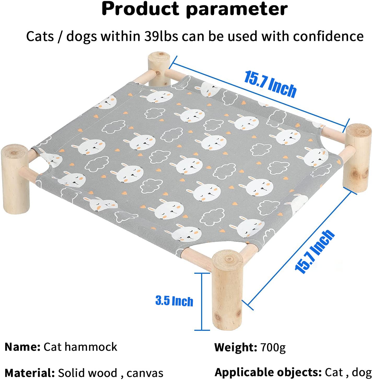 Premium Solid Wood Cat Hammock Bed - Washable & Removable Elevated Pet Bed for Cats & Small Dogs | Breathable Comfort for Indoor/Outdoor Use | Easy Assembly (Rabbit Design) - Perfect for Living Rooms, Bedrooms & Patios