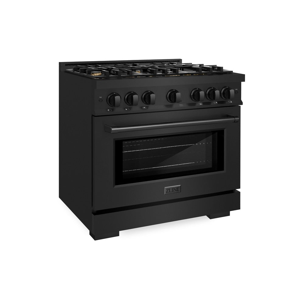 ZLINE 36-Inch 5.2 cu. ft. Dual Fuel Range - Black Stainless Steel Gas Cooktop & Electric Convection Oven with 6 Brass Burners (HDRB BR 36) | Perfect for Modern Kitchens & Professional Cooking