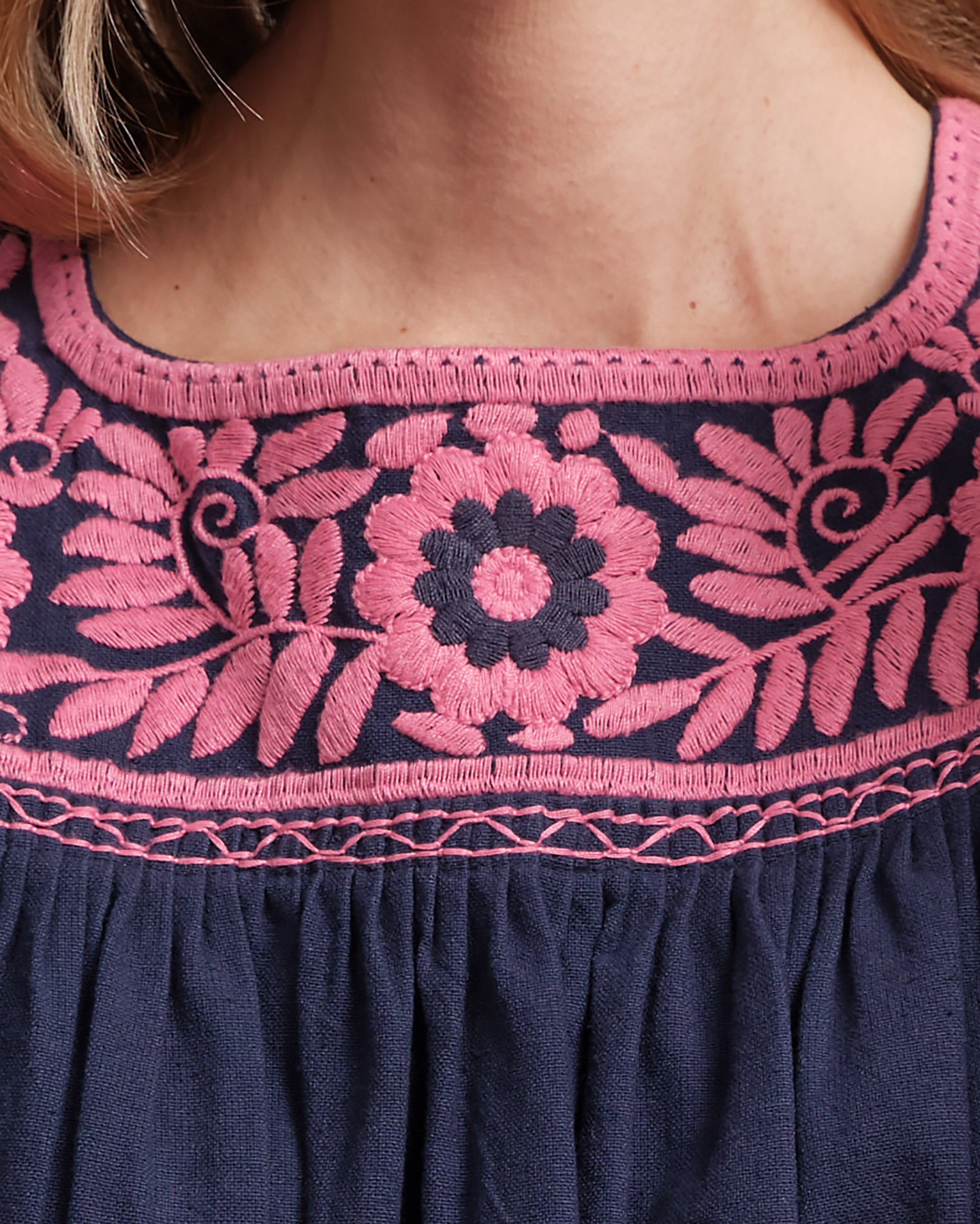 Jess Floral Embroidery Top for Women - Navy Blue Boho Blouse with Handmade Details | Perfect for Summer Outfits, Beach Vacations & Date Nights