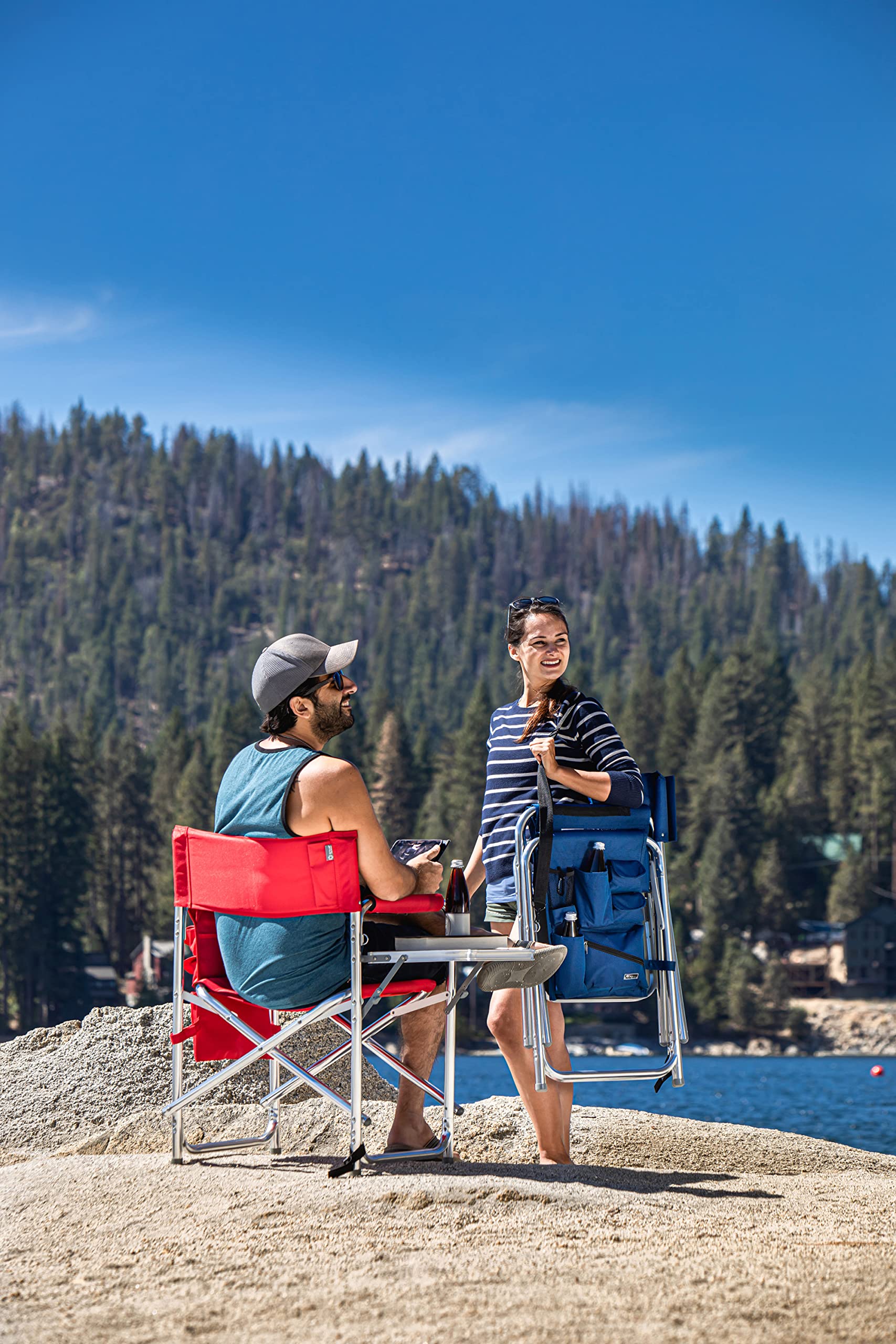 PICNIC TIME NHL Washington Capitals Folding Sports Chair with Side Table - Portable Beach & Camping Chair for Adults - Perfect for Tailgating, Outdoor Concerts & Backyard BBQs