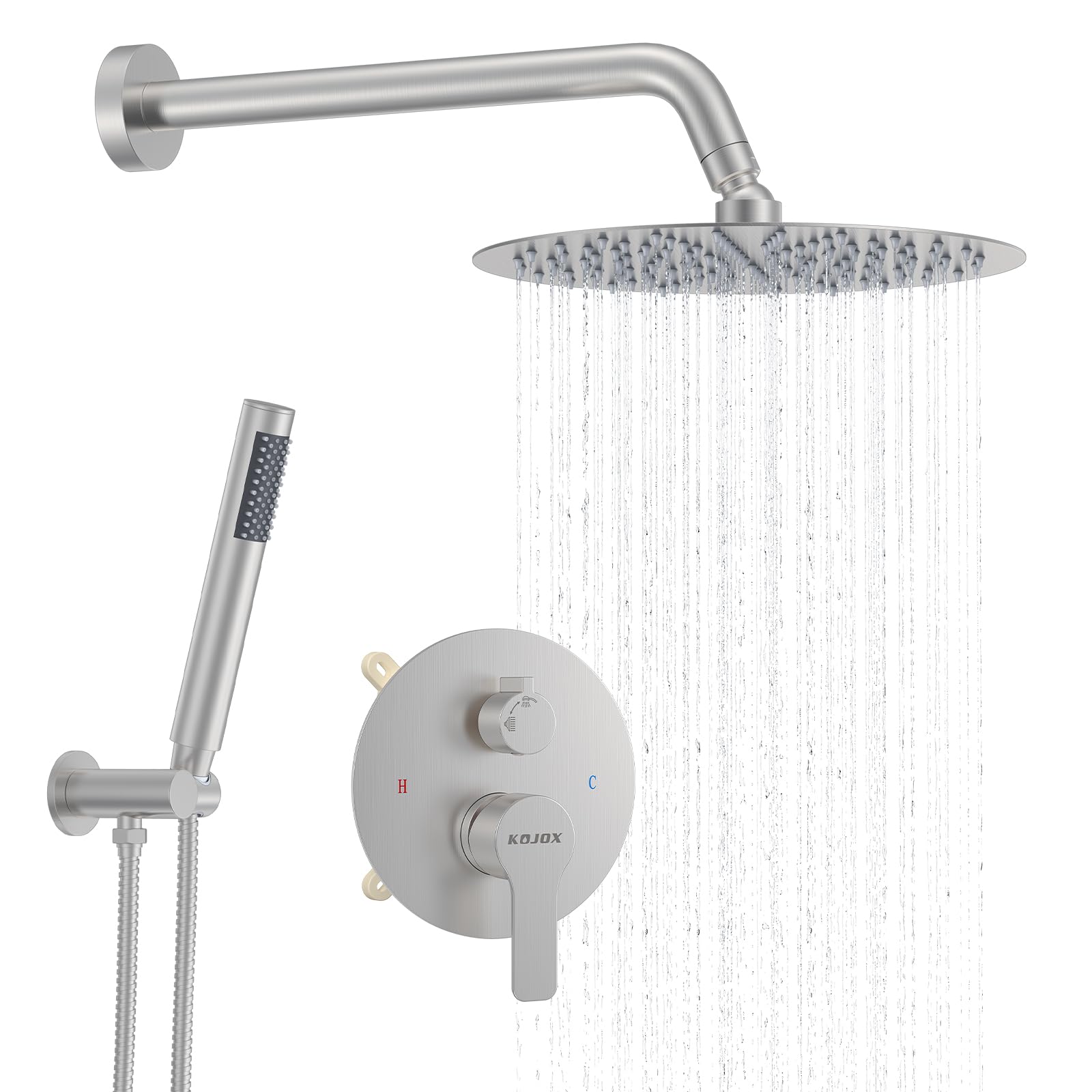 10 Inch Brushed Nickel Shower System - High Pressure Rain Shower Head & Handheld Shower Combo with Wall Mount Faucet, Mixer Valve & Trim Kit for Luxurious Bathroom Upgrade | Perfect for Modern Homes, Spa-Like Experience & Water Conservation