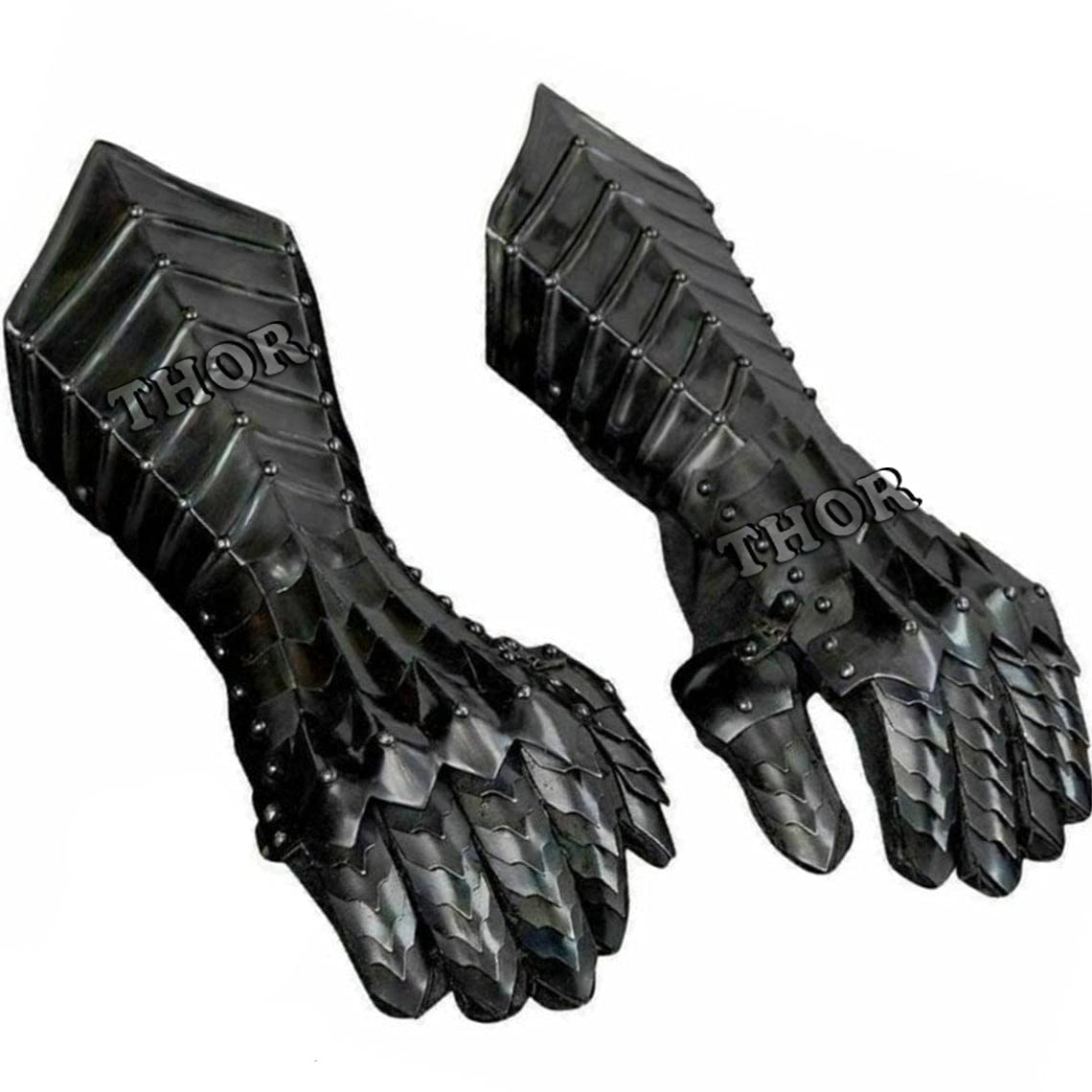 THOR INSTRUMENTS Medieval Black Antique Finish Nazgul Gauntlets - Steel Armor Gloves for LARP, Cosplay & Renaissance Fairs - Crusader Style Hand Protection - Rustic Vintage Home Decor & Unique Gift for Adults - Perfect for Halloween, Theatrical Performances & Medieval Reenactments