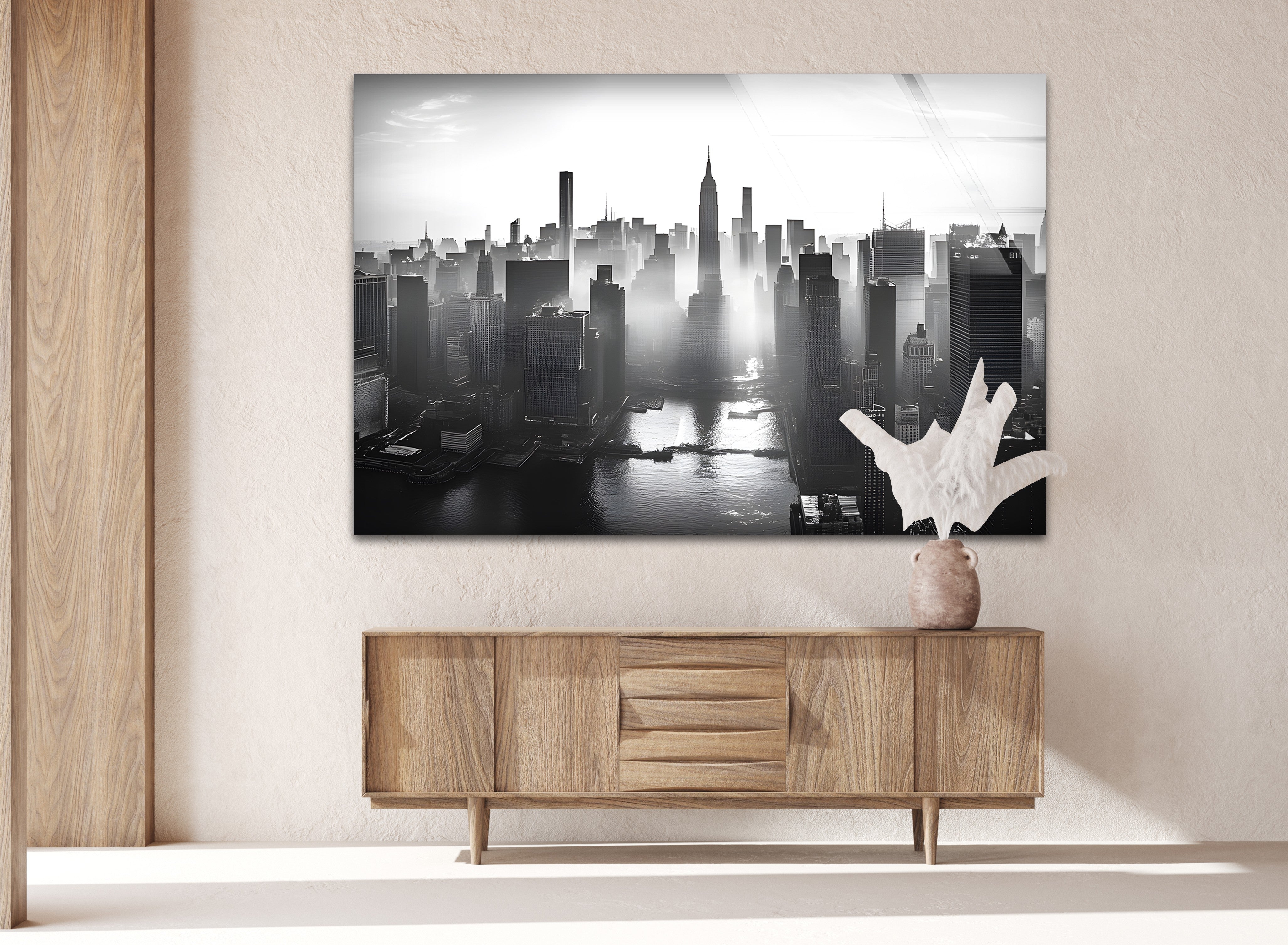 Black and White New York City Skyline Wall Art - Modern Glass Canvas Print for Home & Office Decor | Perfect for Living Room, Bedroom, or Workspace