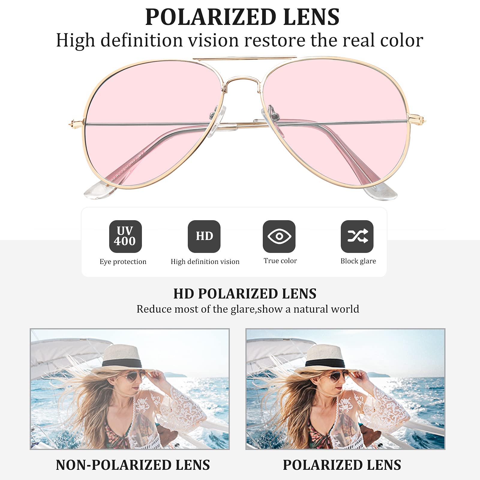 Outray Aviator Sunglasses for Men & Women - Polarized Night Vision Driving Glasses with UV400 Protection & Metal Frame - Perfect for Driving, Travel, and Outdoor Activities