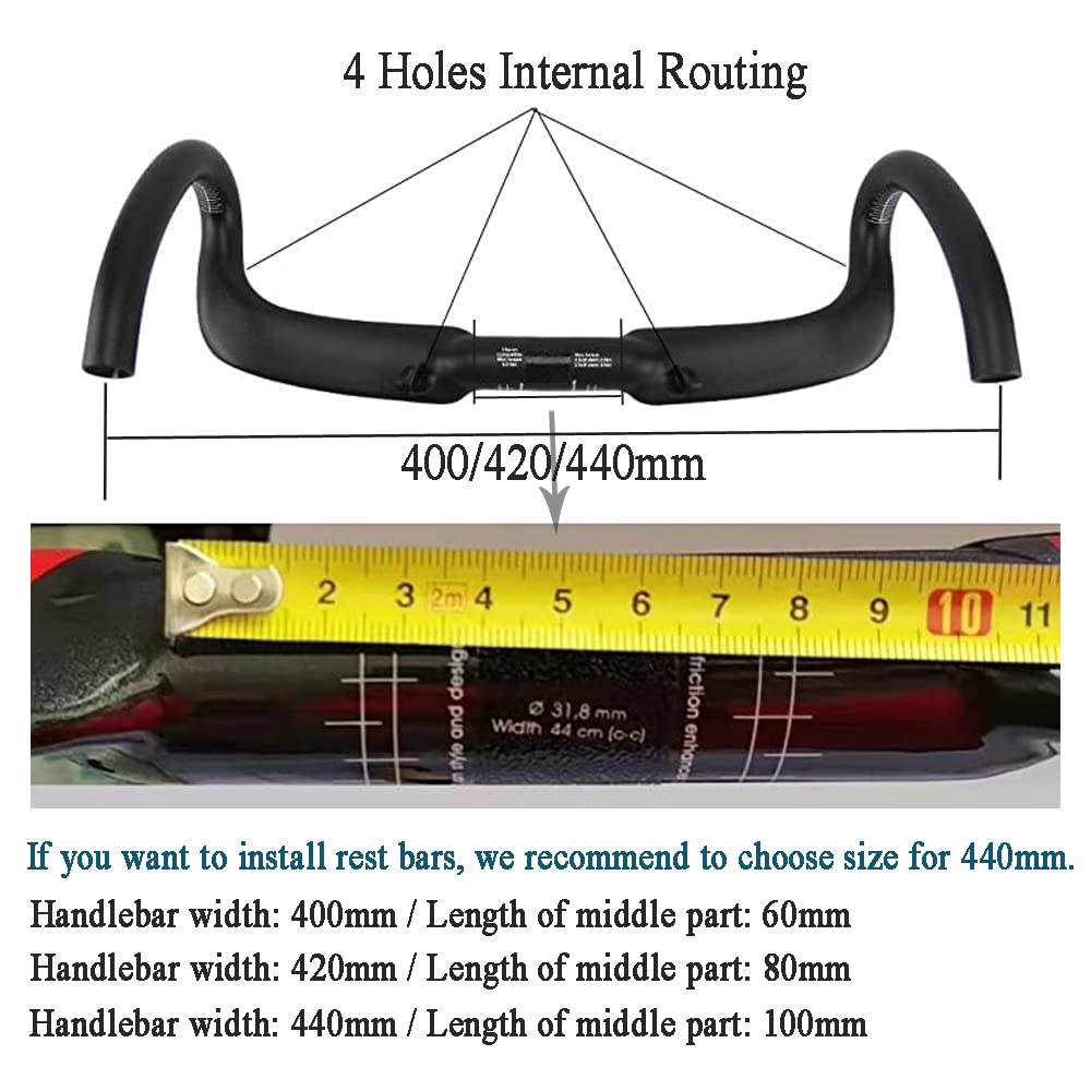 Carbon Fiber Road Bike Handlebars - 31.8mm 440mm Aero Drop Bars 3K Matte Black | Lightweight Racing Handlebars for Road Bikes | Perfect for Competitive Cycling & Long-Distance Rides