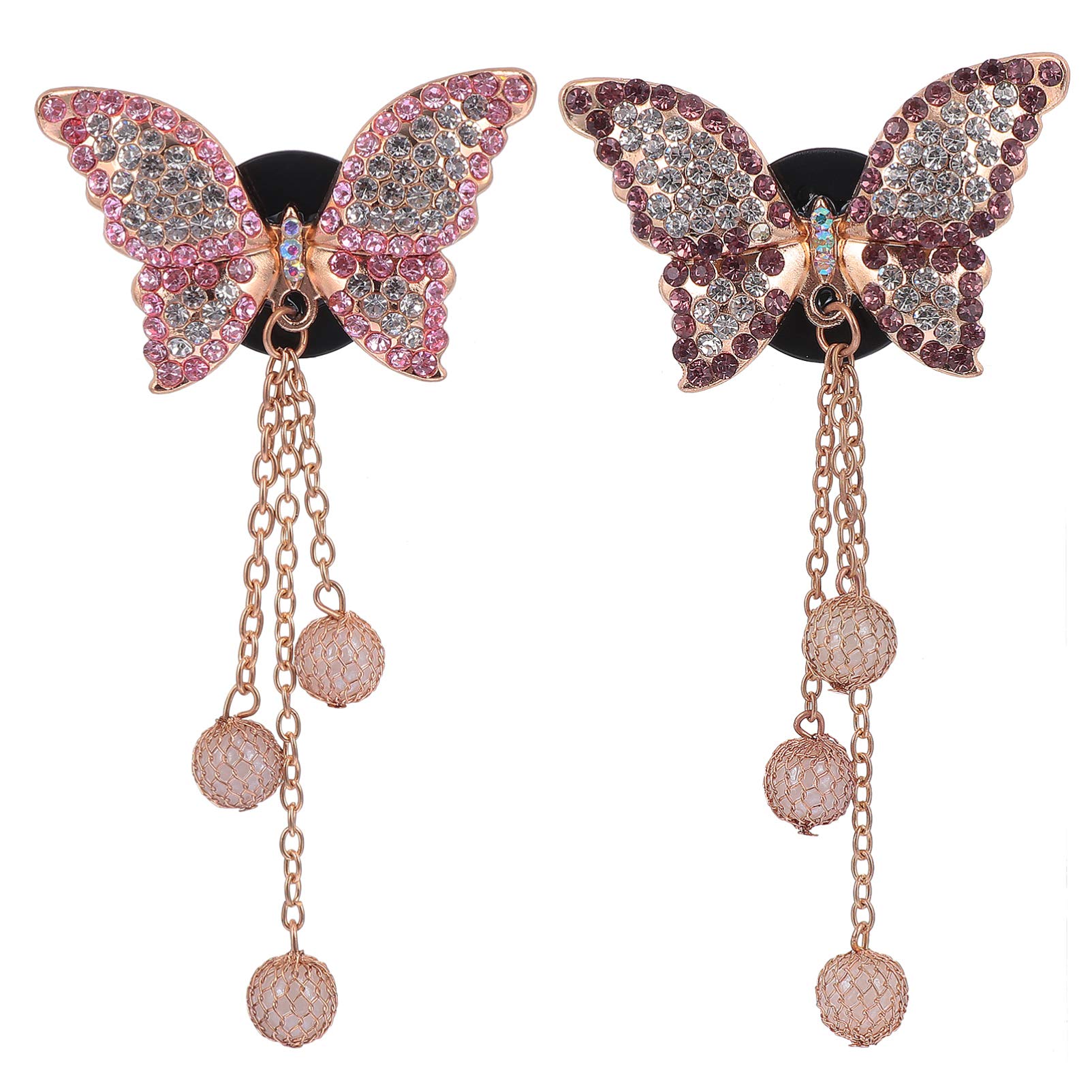 Wakauto 2Pcs Rhinestone Butterfly Car Air Freshener Vent Clips - Diamond Tassel Car Diffuser for Interior Decoration (Pink & Purple) | Car Accessories, Gift for Women, Air Freshener for Home & Office