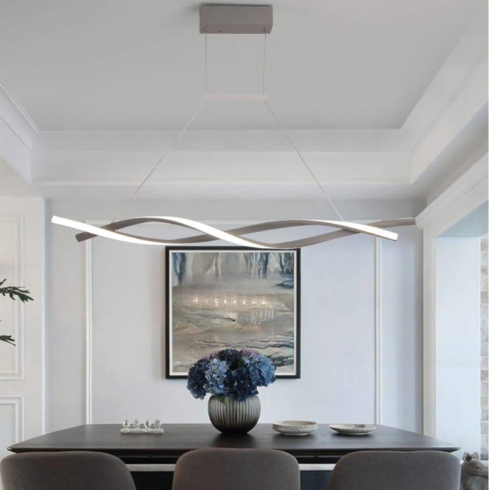 Dimmable LED Pendant Light with Remote Control - Modern Spiral Design Hanging Chandelier for Kitchen Island, Dining Room, Living Room & Office (100cm, Gray) | Perfect for Home Decor & Restaurant Lighting