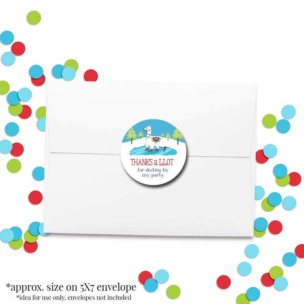 Winter Llama Ice Skating Themed Thank You Stickers for Kids - 40 Pack 2
