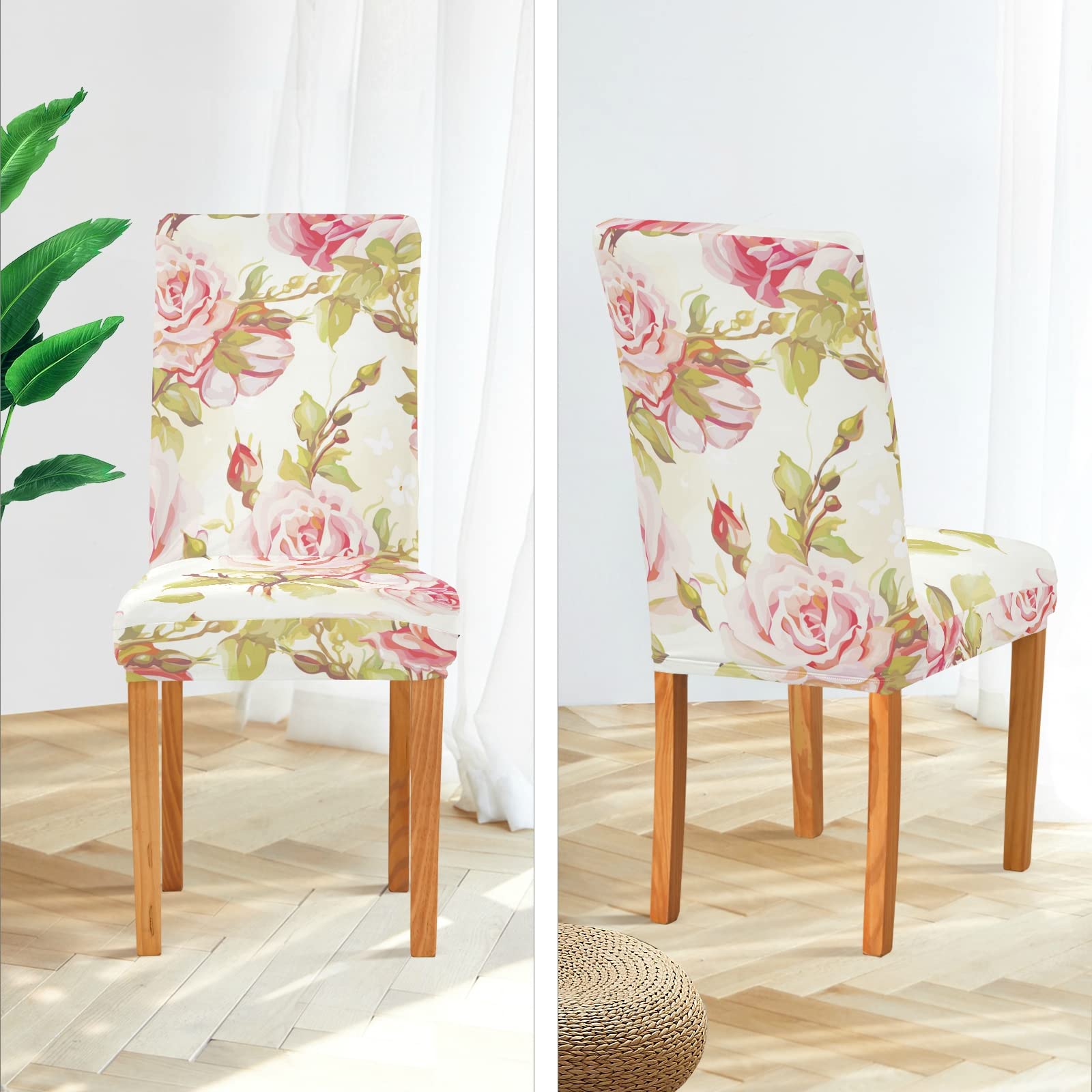 Elegant Pink Roses Dining Chair Covers - Stretch Slipcovers for Home & Office