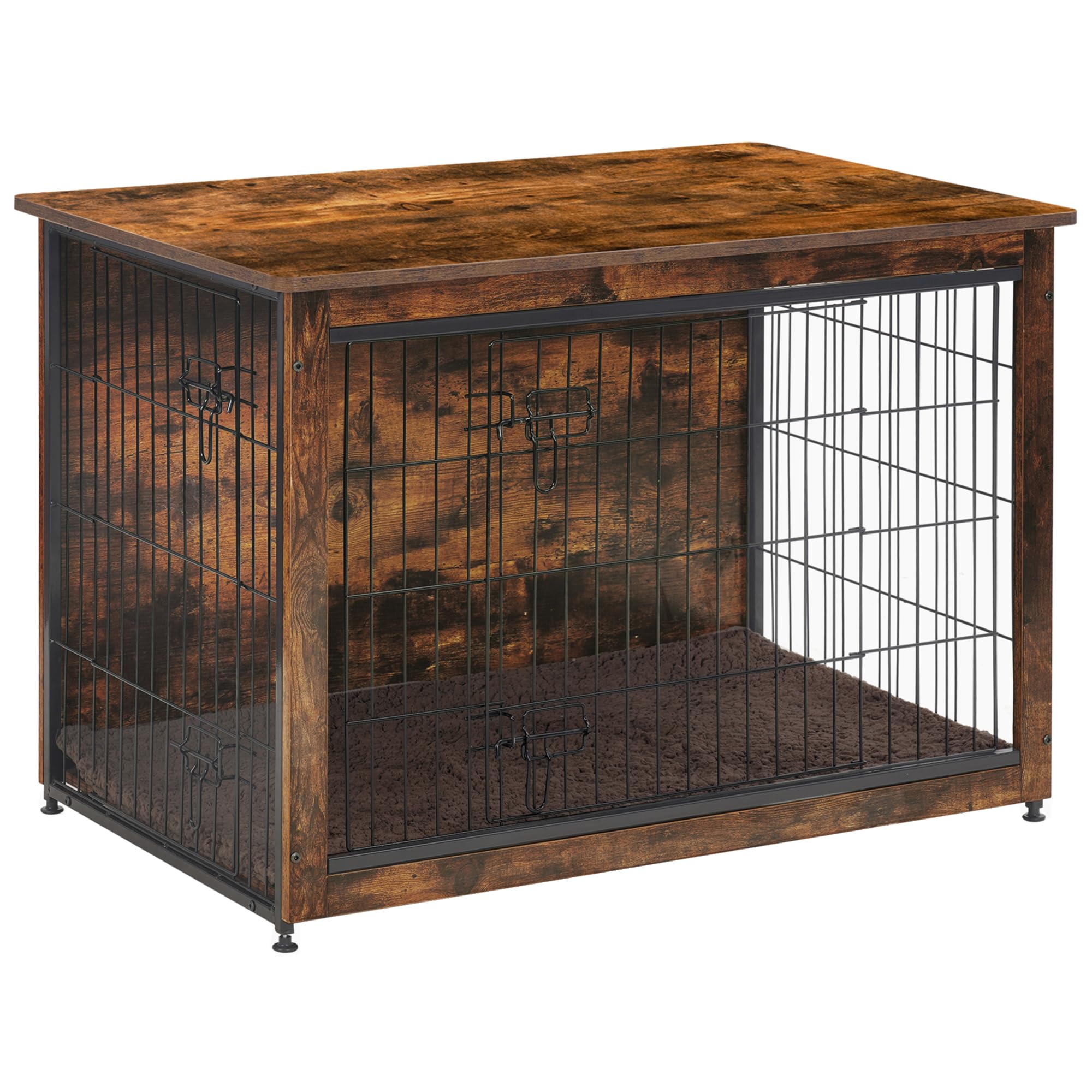 DWANTON Wooden Dog Crate Furniture with Cushion - Double Door Indoor Dog Kennel, Large Dog House & Cage (38.5