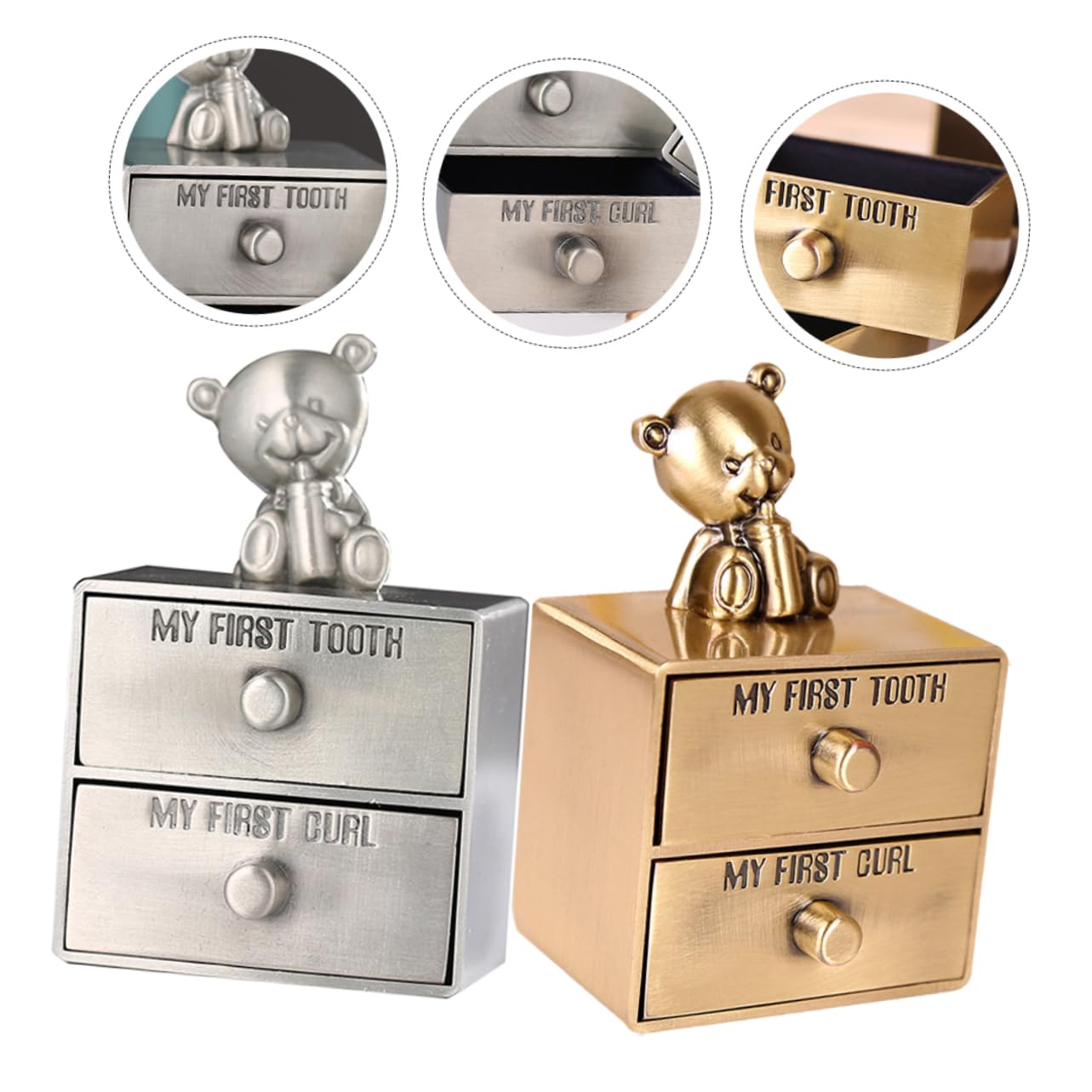 HEMOTON 2 Pack Baby Tooth Keepsake Box - Metal First Tooth Holder for Newborns & Kids - Perfect Baby Shower Gift & Milestone Memory Storage for First Lost Teeth
