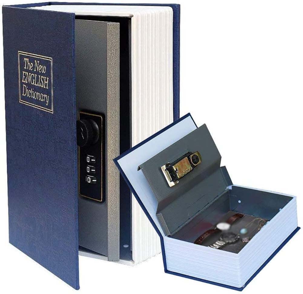 Book Safe Box with Secret Combination Lock - Hollow Book for Hiding Money, Jewelry, Cash & Credit Cards - Discreet Collection Box for Home, Office & Travel Security