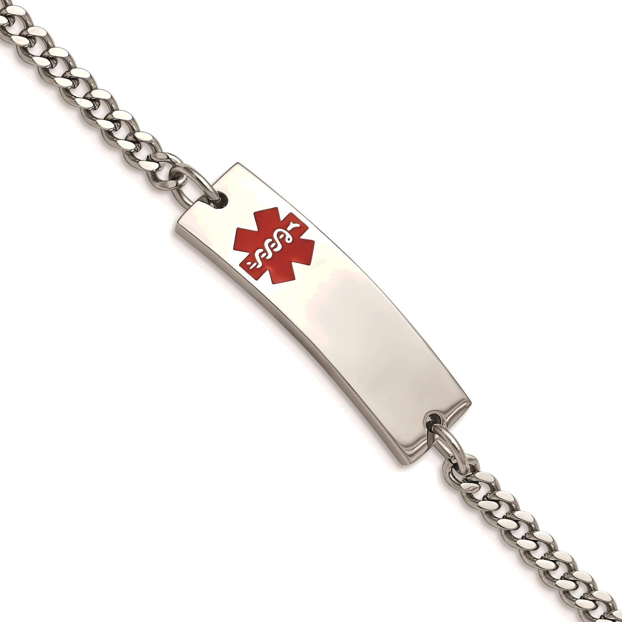 Stainless Steel Medical ID Bracelet with Red Enamel - 8.75