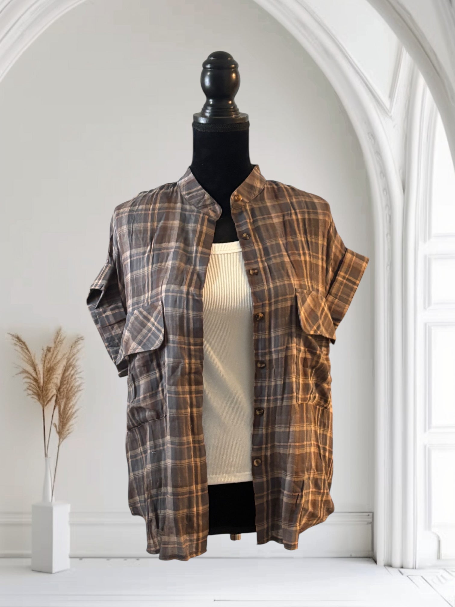 Women's Plaid Short Sleeve Button Up Shirt - Casual & Stylish Summer Top for Work, Outing, and Travel