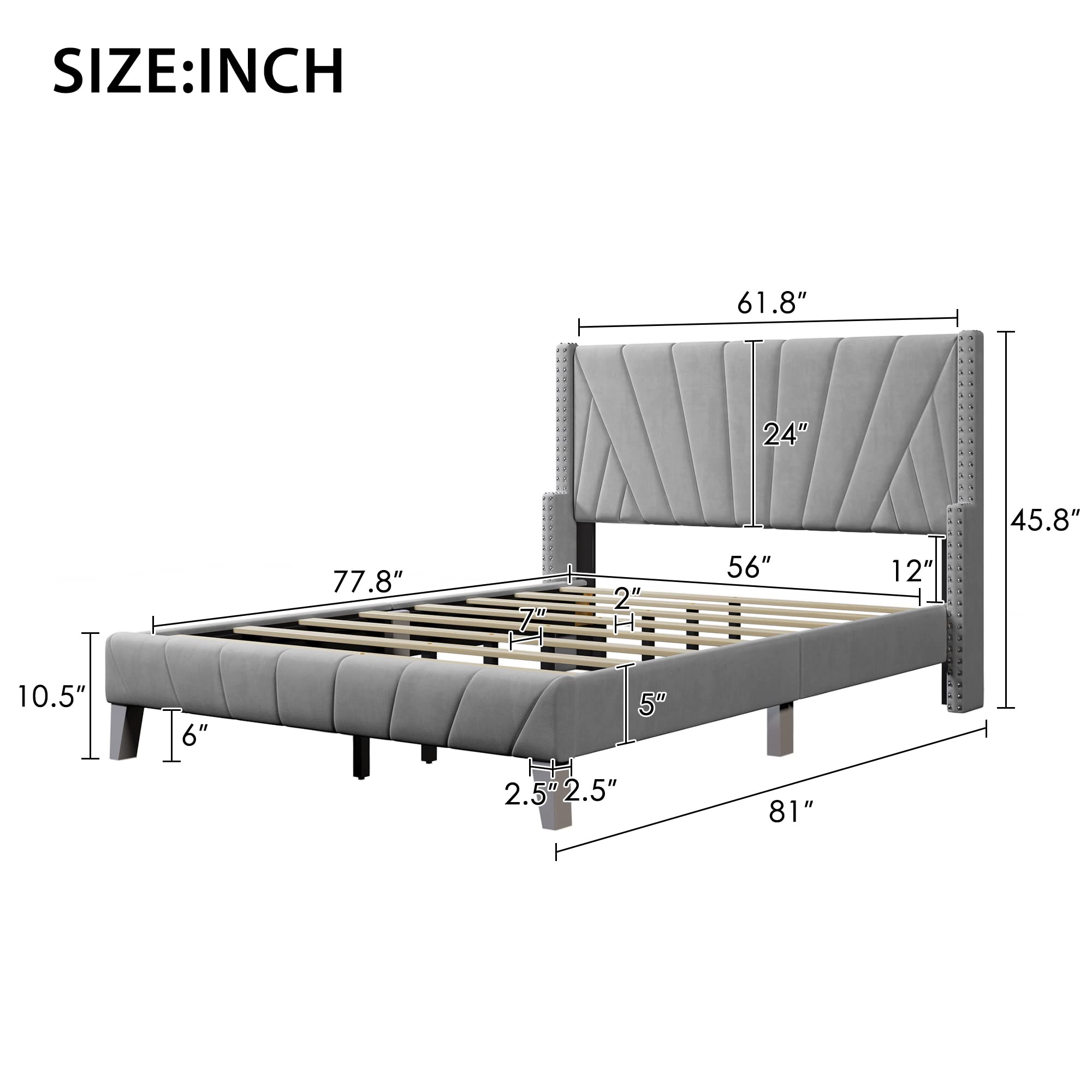 Modern 3-Piece Full Bedroom Set - Velvet Upholstered Bed Frame with 2 Nightstands, Contemporary Gray Bedroom Furniture for Master & Guest Rooms | Perfect for Small Spaces & Cozy Home Decor