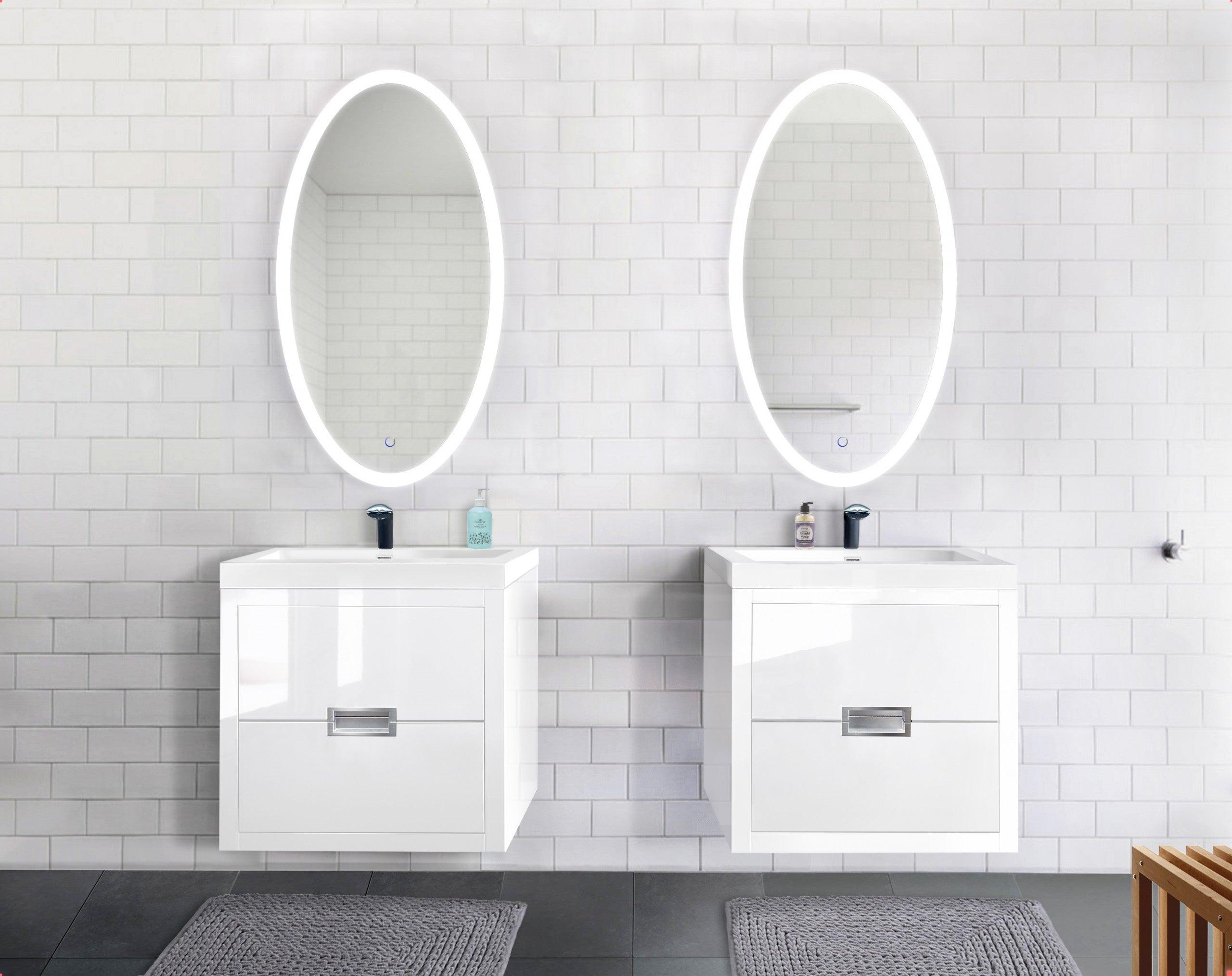 Krugg Sol Oval 24x44 Inch LED Bathroom Mirror with Adjustable Dimmer & Anti-Fog Technology - Perfect for Modern Vanities, Spa-Like Bathrooms & Luxury Home Decor